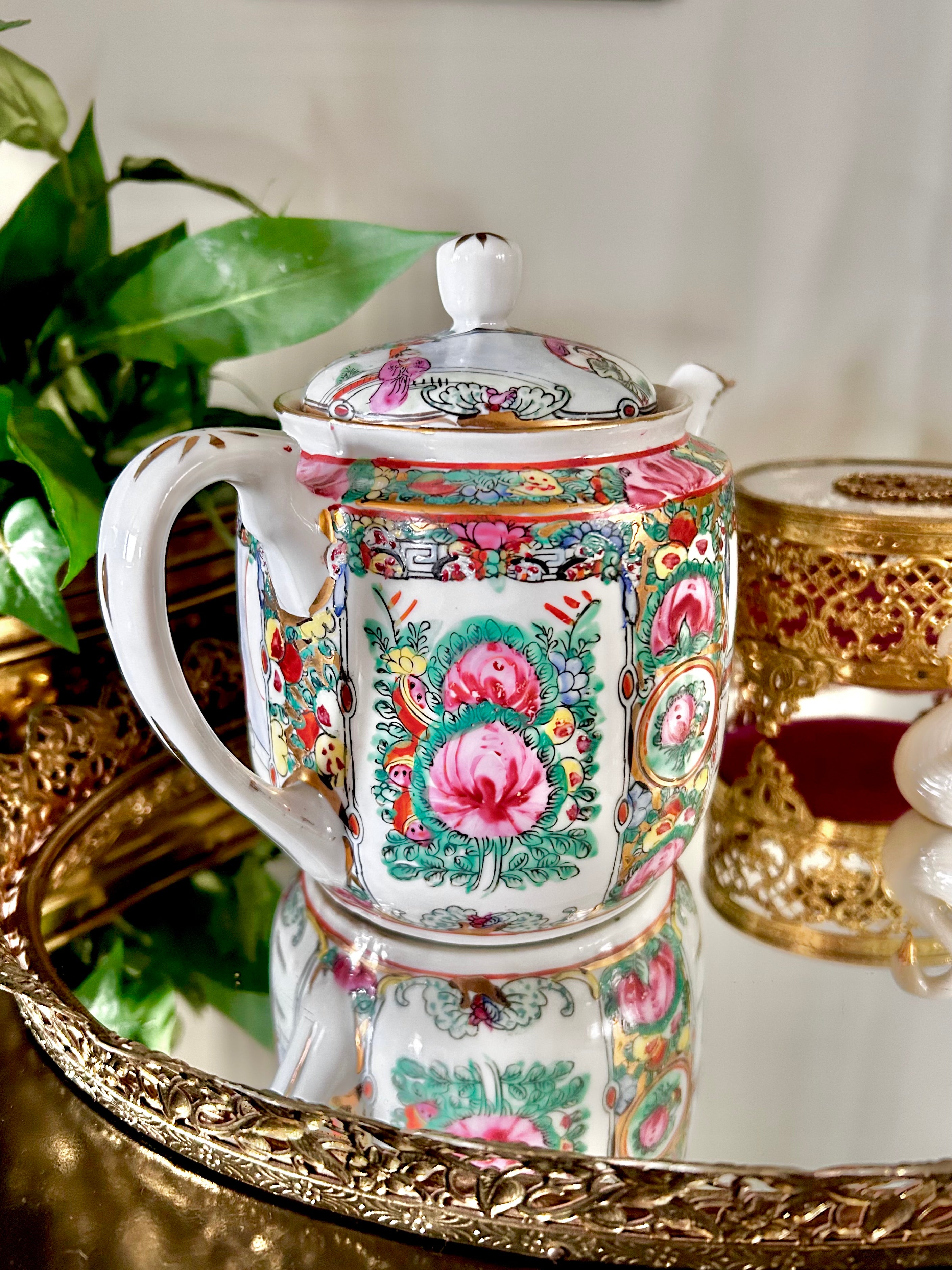 Vintage Rose Medallion Teapot