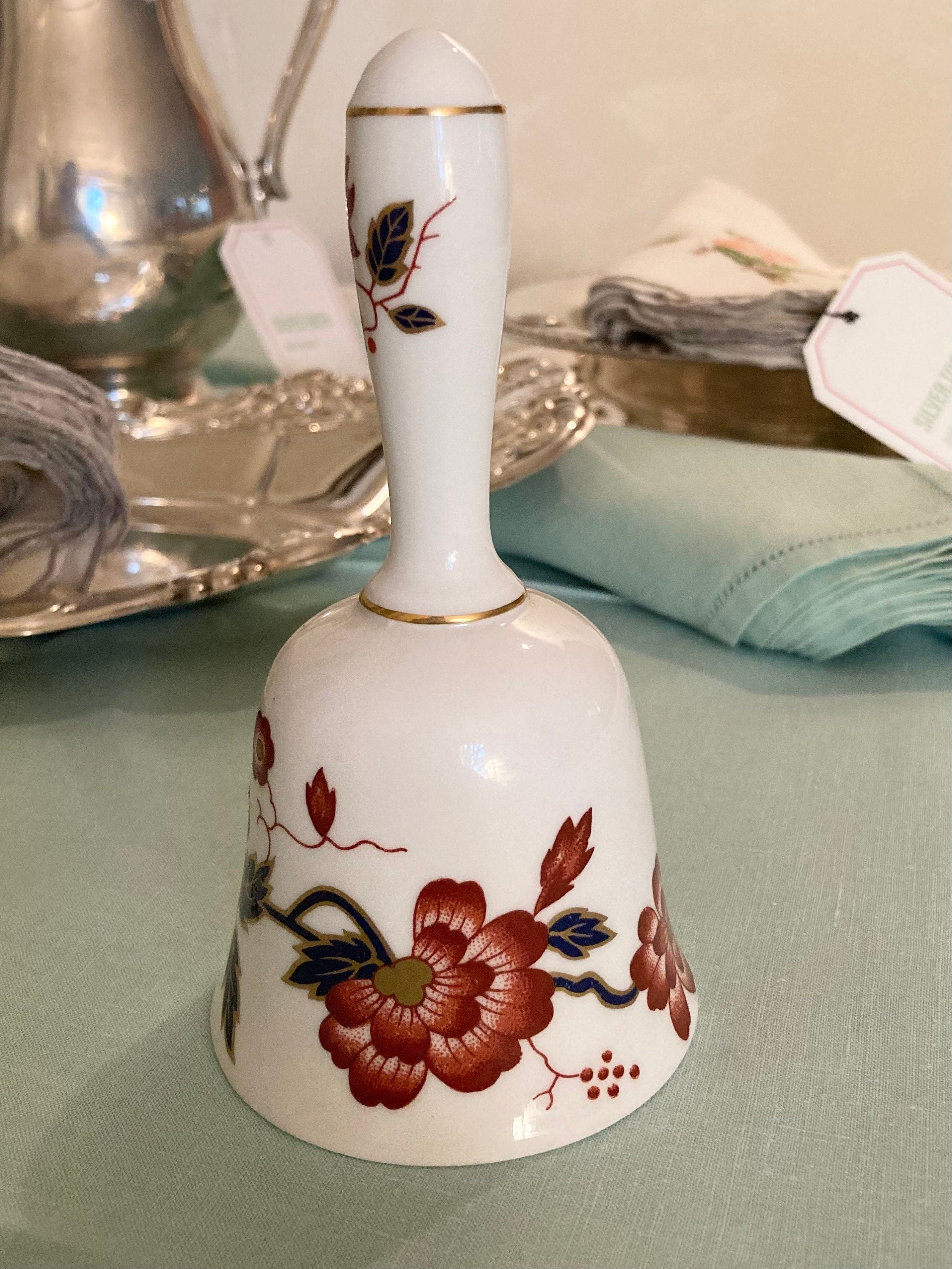 Vintage Bone China Bell - Auburn Chrysanthemum on White - Crown for Danbury Mint