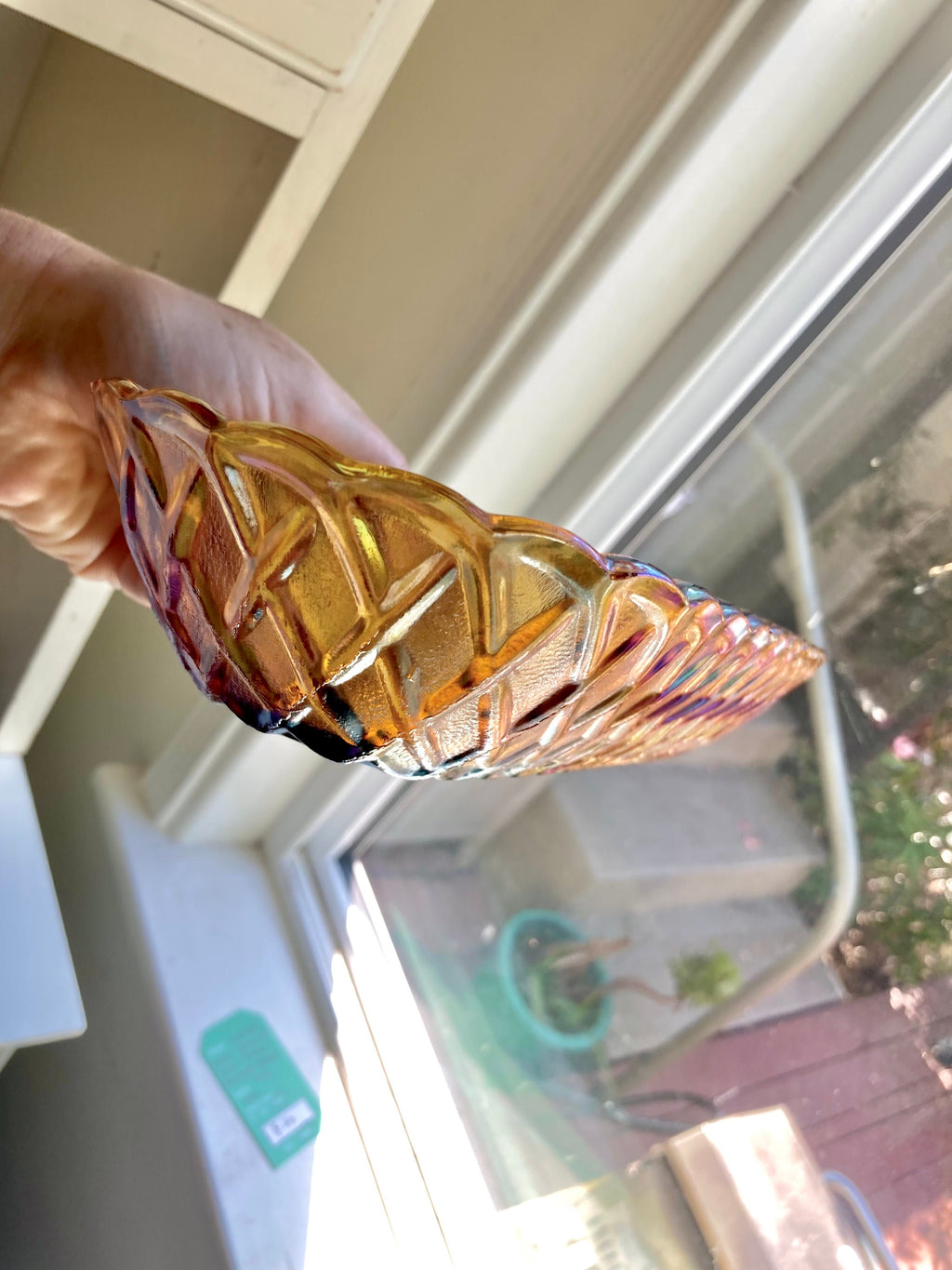 Vintage Amber Carnival Glass Bread Bowl: Indiana Glass Lattice Basketweave