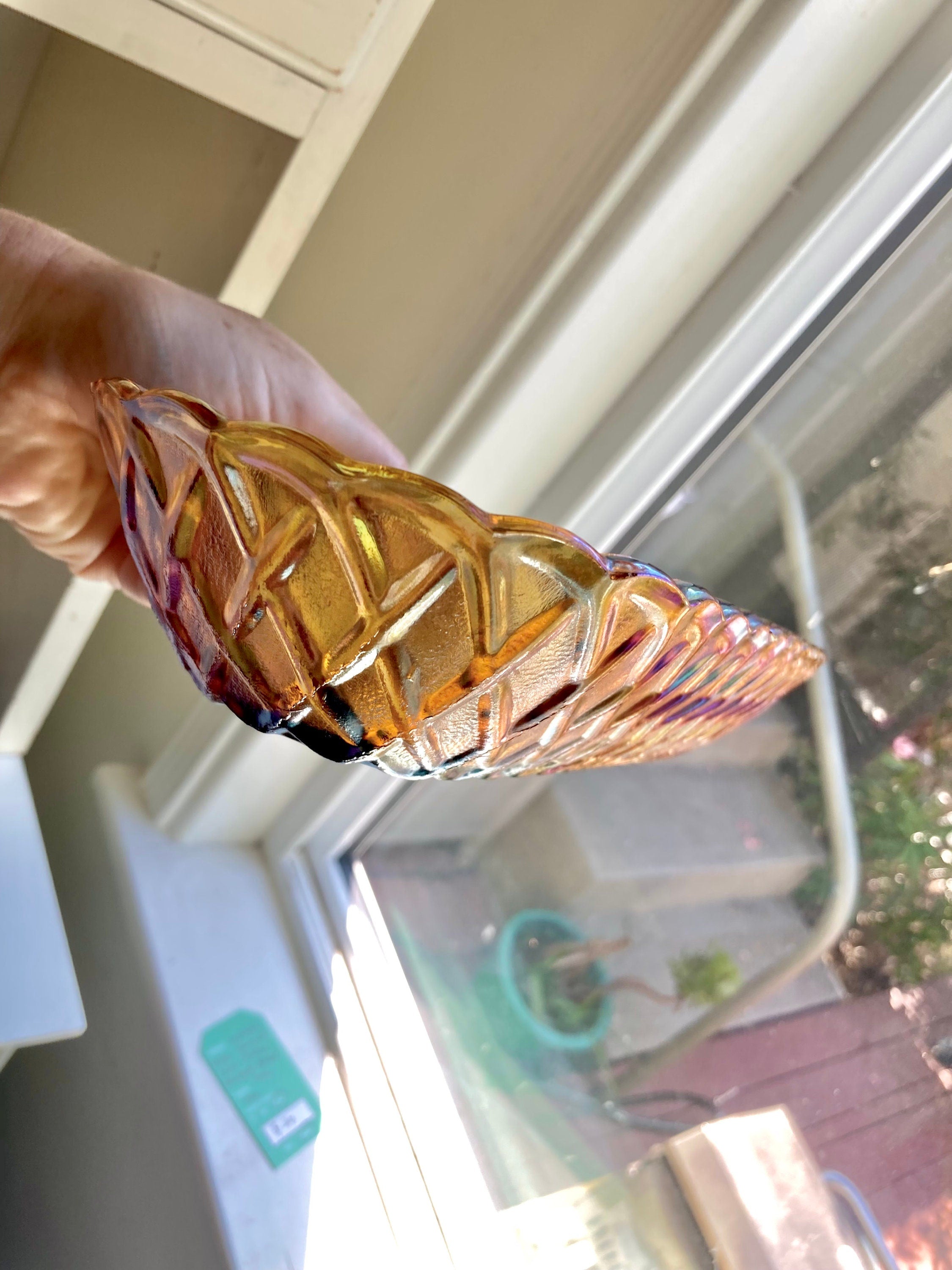 Vintage Amber Carnival Glass Bread Bowl: Indiana Glass Lattice Basketweave