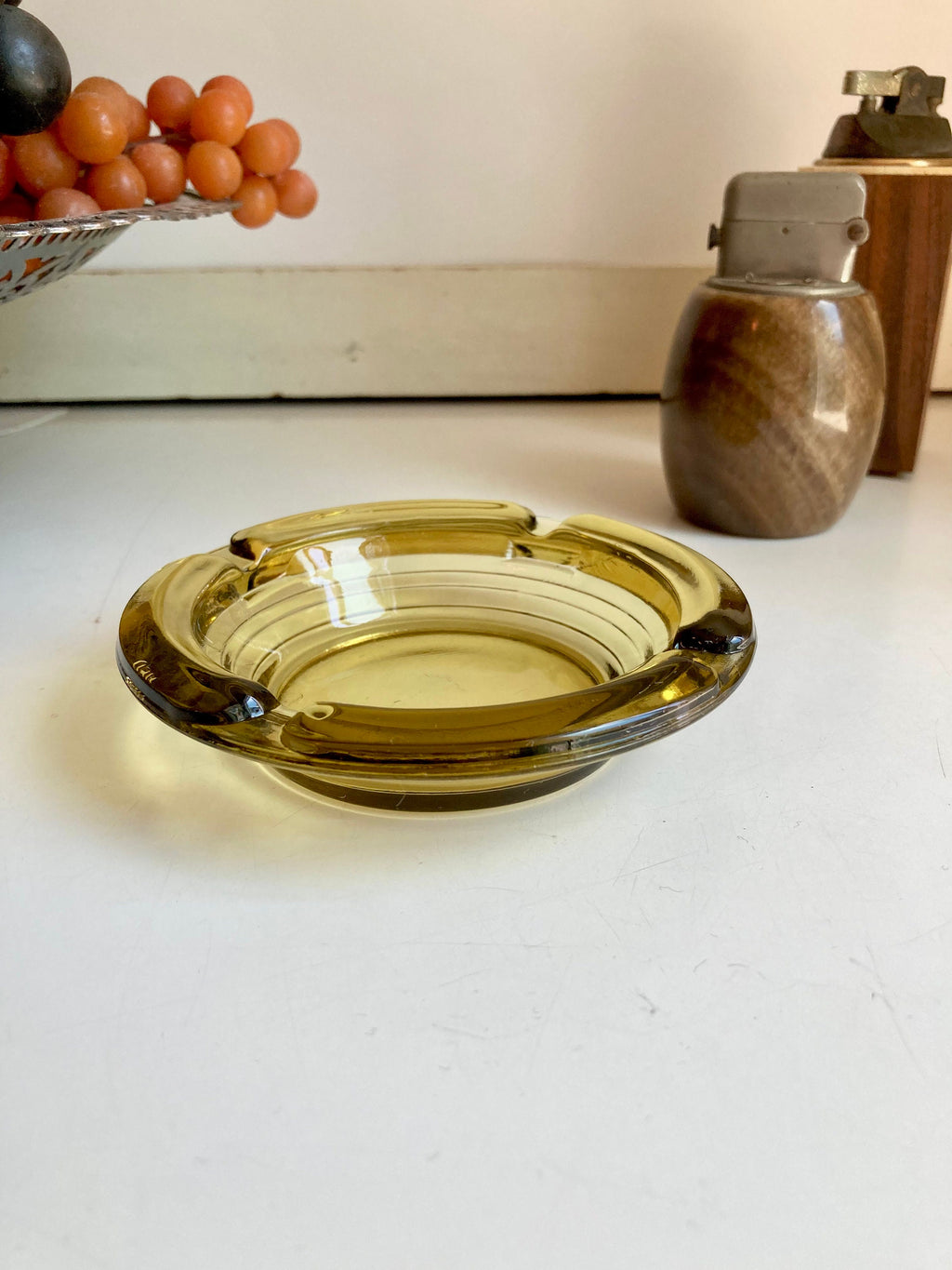 Vintage USA Pale Gold Amber Glass Ashtray