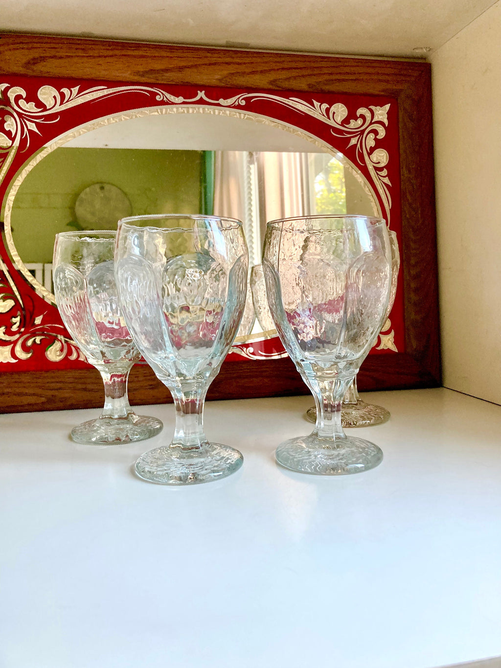 Set of 4 Vintage MCM Libbey Chivalry Clear Goblets - Textured Paneled Glass 6.5"