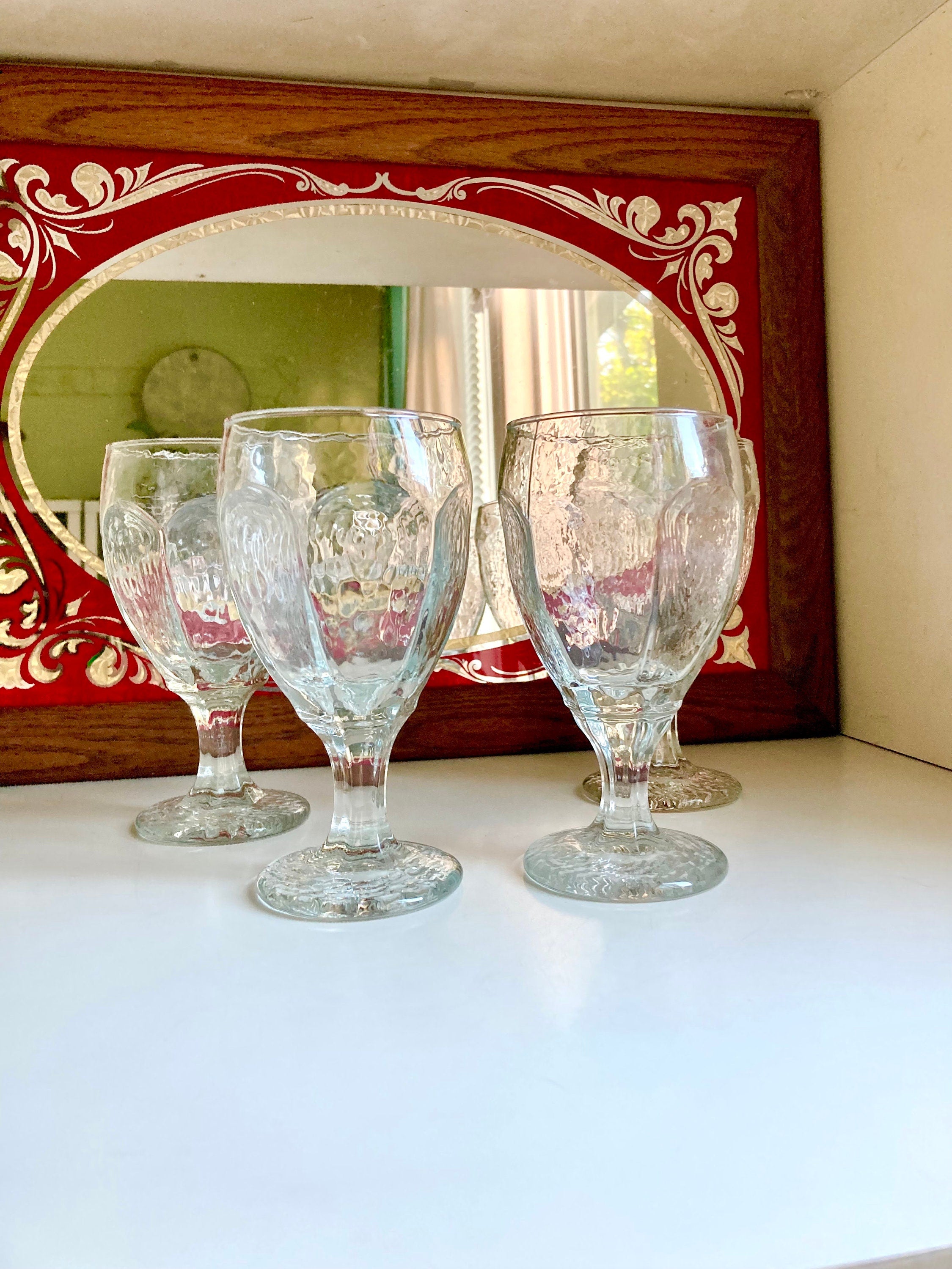 Set of 4 Vintage MCM Libbey Chivalry Clear Goblets - Textured Paneled Glass 6.5"
