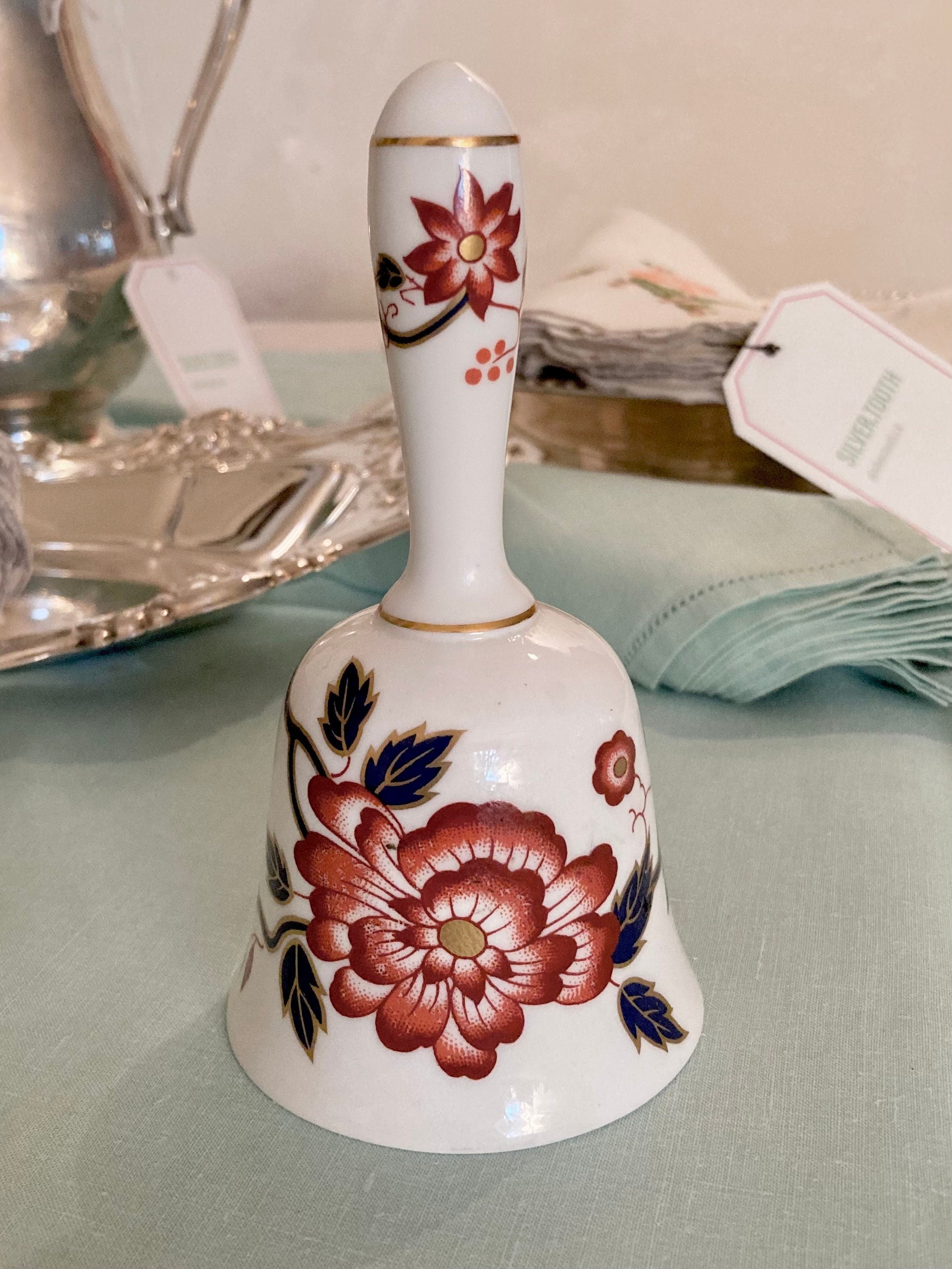 Vintage Bone China Bell - Auburn Chrysanthemum on White - Crown for Danbury Mint