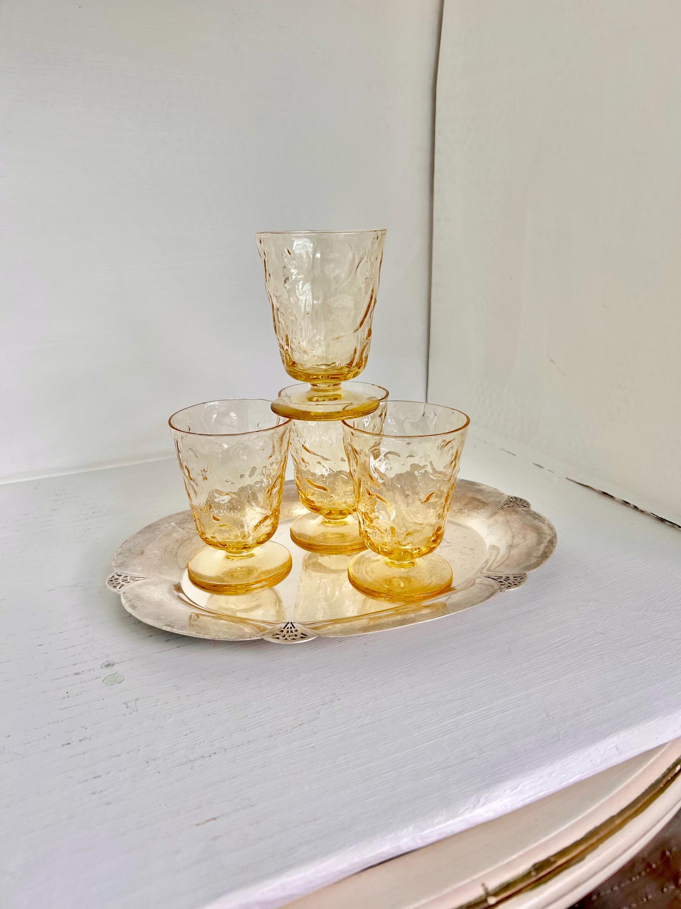 Vintage Bryce El Rancho Gold Textured Juice Glasses - Mid Century Set of 4