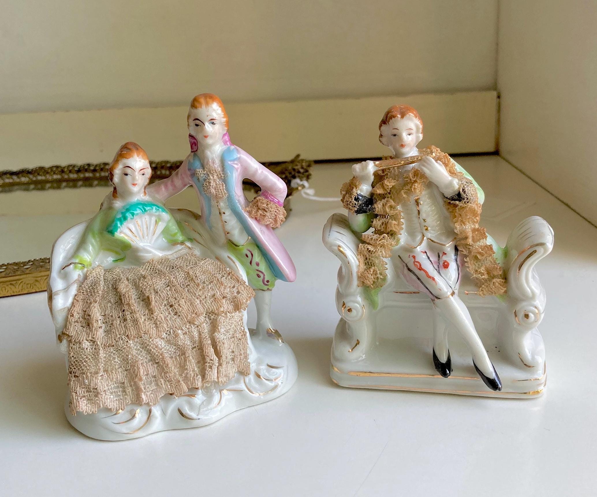 Vintage Victorian Dresden Lace Style Porcelain Figurines Royal Japan: Choose from 2