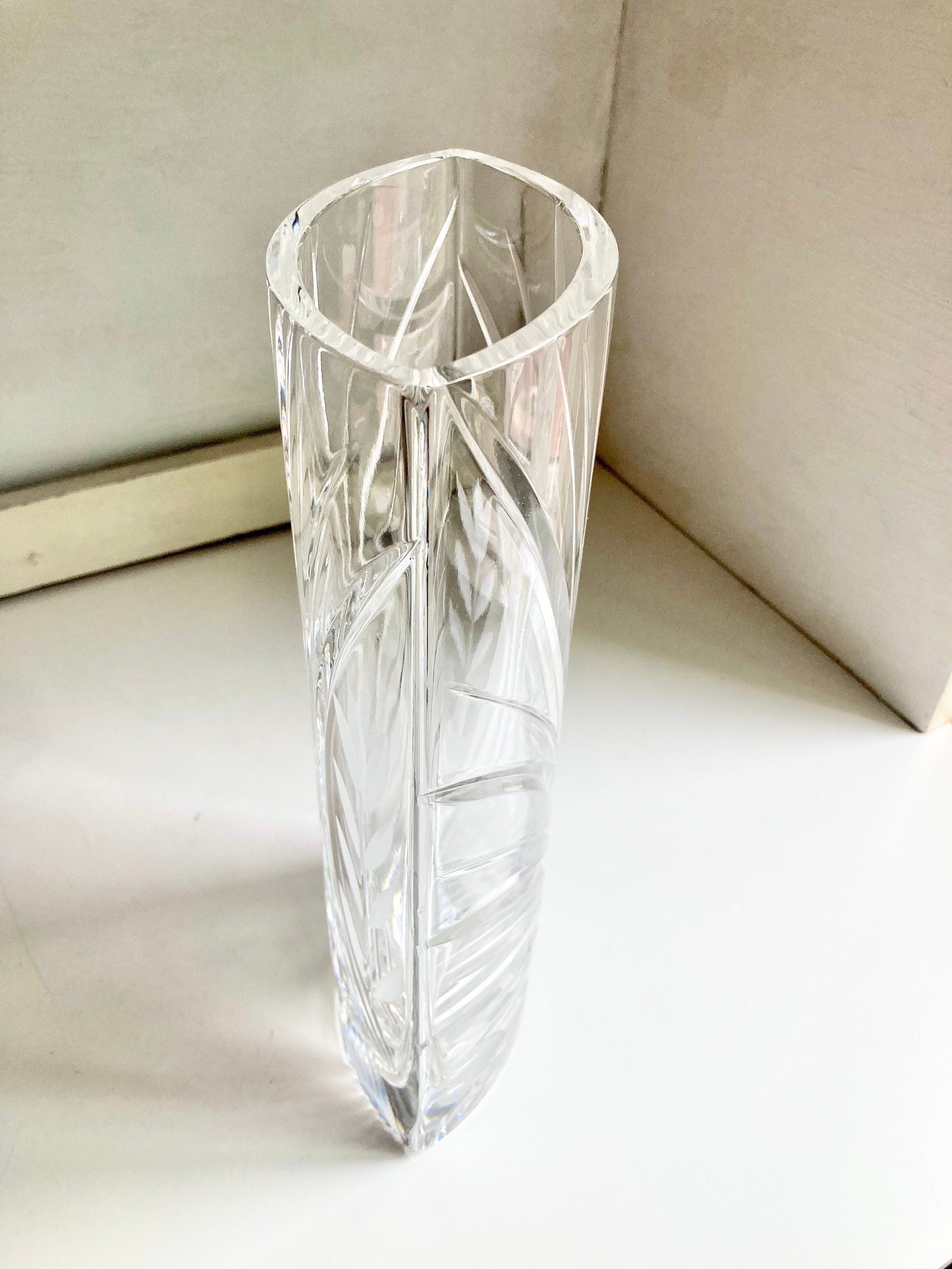Vintage European Cut Crystal Vases: Geometric Frosted Glass Accents