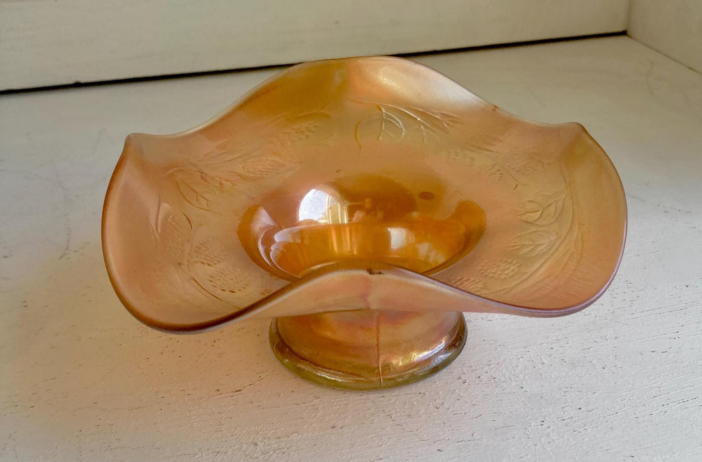 Vintage FENTON Blackberry Spray Carnival Glass Bowl - Marigold Bon bon Dish