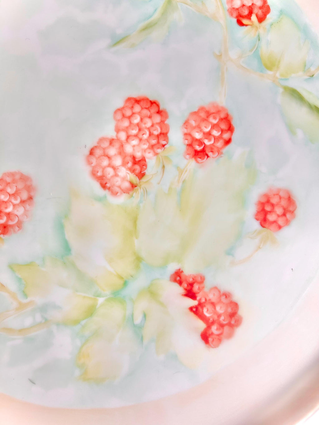 Vintage Hand-Painted Ceramic Cake Plate: Raspberry Branch Design, 11"
