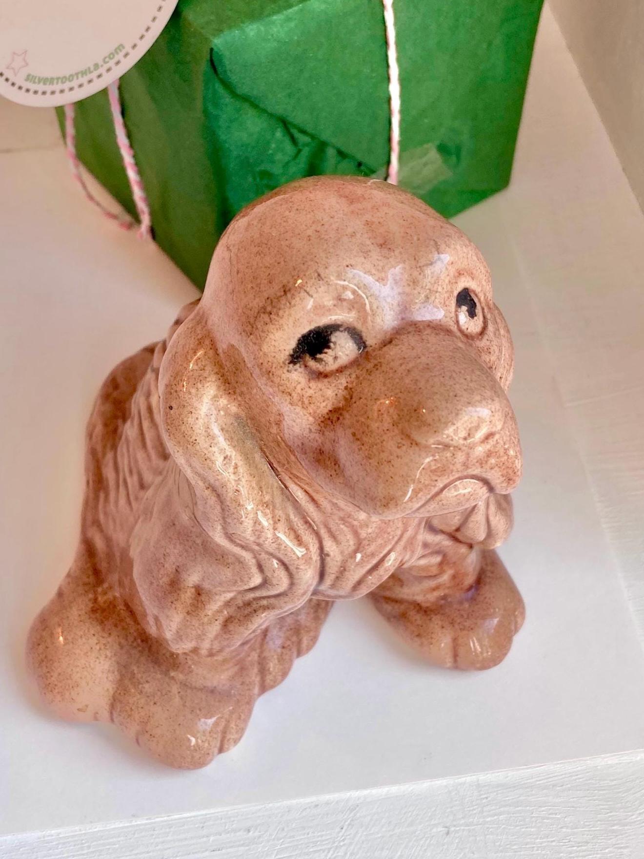 Vintage Spaniel Dog Figurine - Large Hand Painted Seated Ceramic Cocker Spaniel