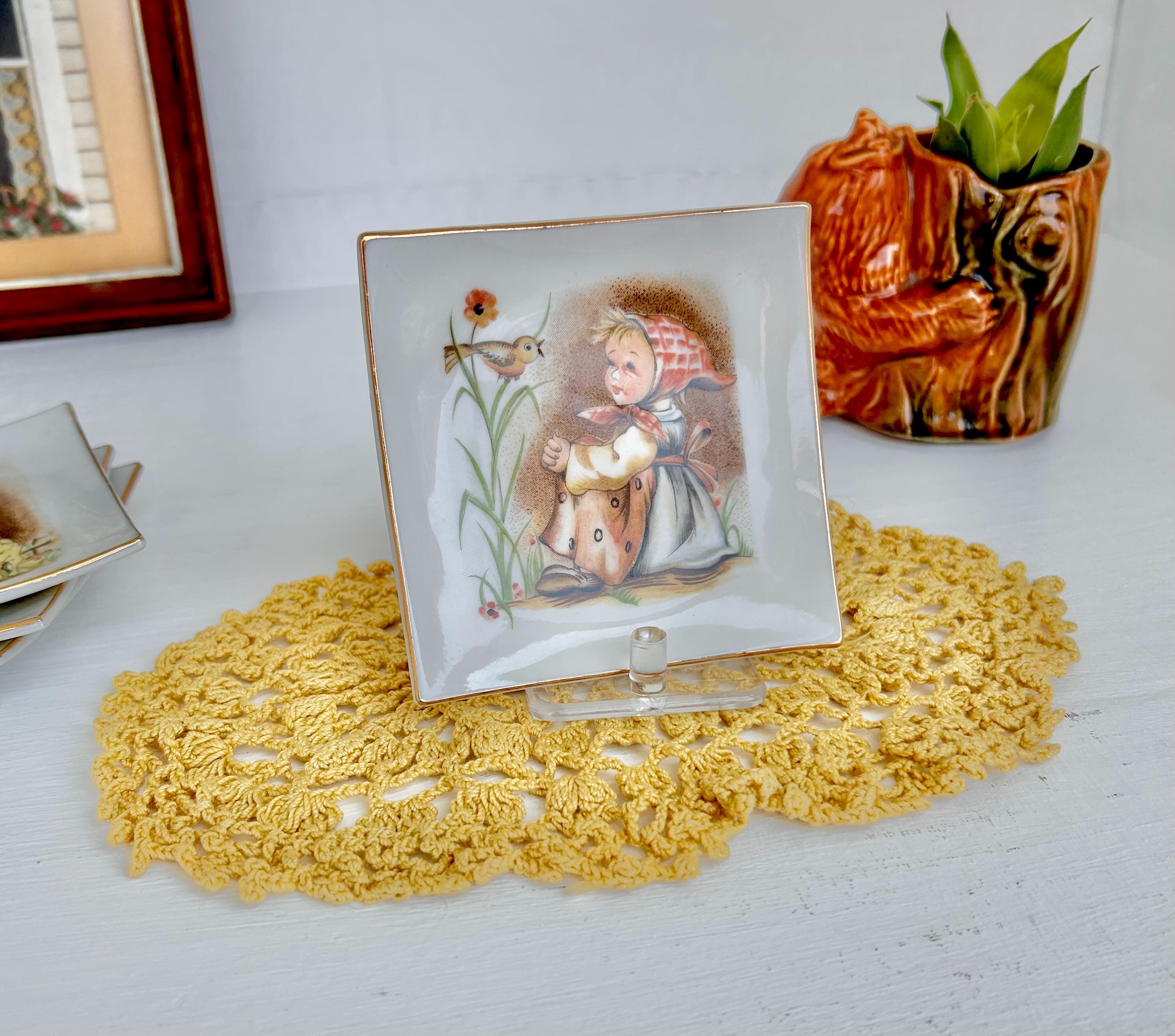 Sweet Little Vintage Crocheted Gold Colored Oblong Doily