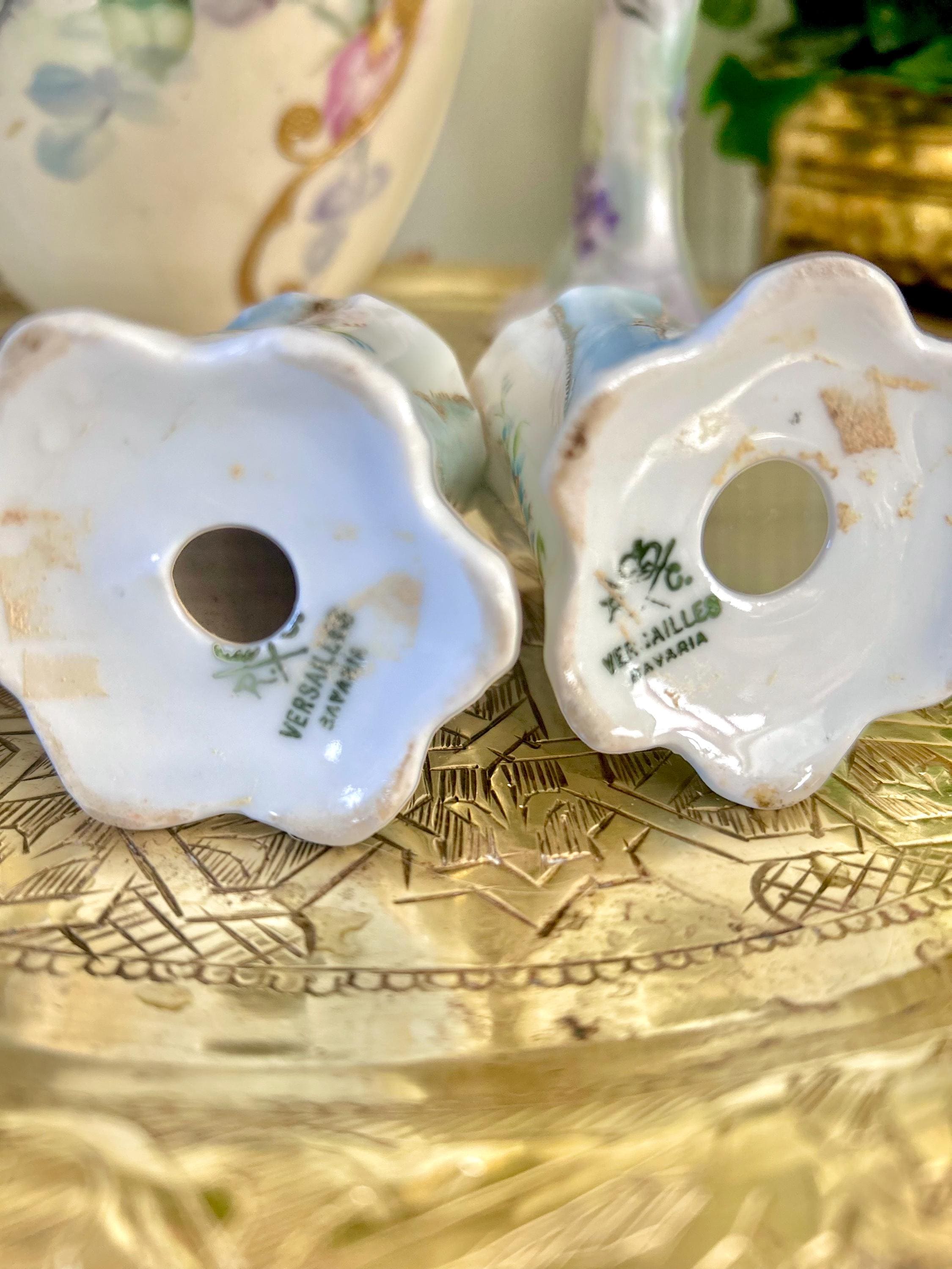 Antique Porcelain Hand-Painted Floral Salt Pepper Shakers - Choose from various pairs