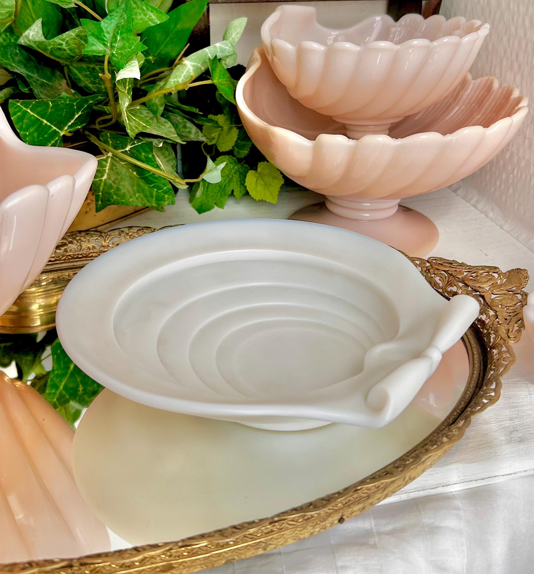 Antique French Opaline Glass Welled Seashell Dish