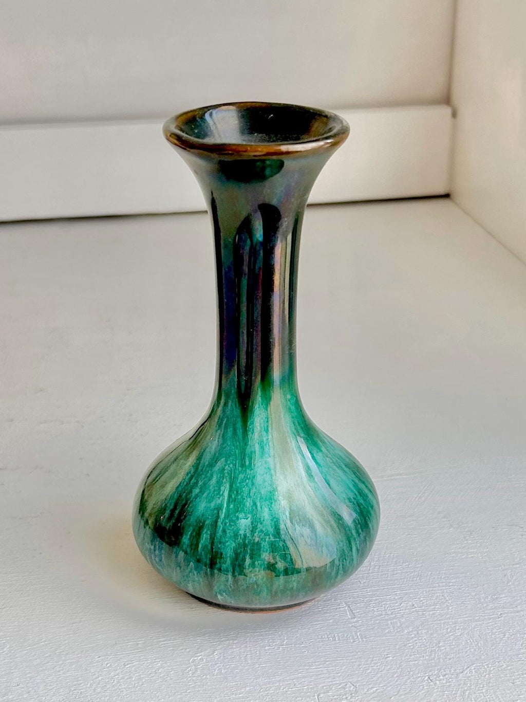 Vintage Blue Mountain Pottery Bud Vase – Teal Drip Glaze, Canadian Ceramic