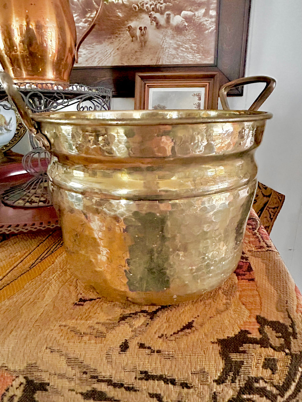 Vintage Hammered Brass Cachepot
