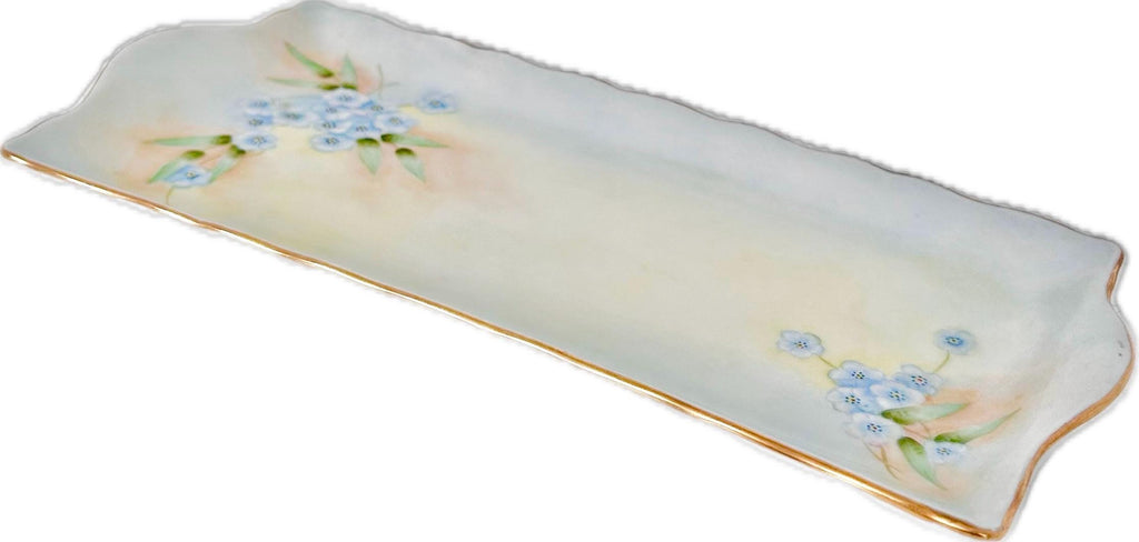 Vintage Hand-painted Porcelain Rectangular Tray with Forget-me-nots