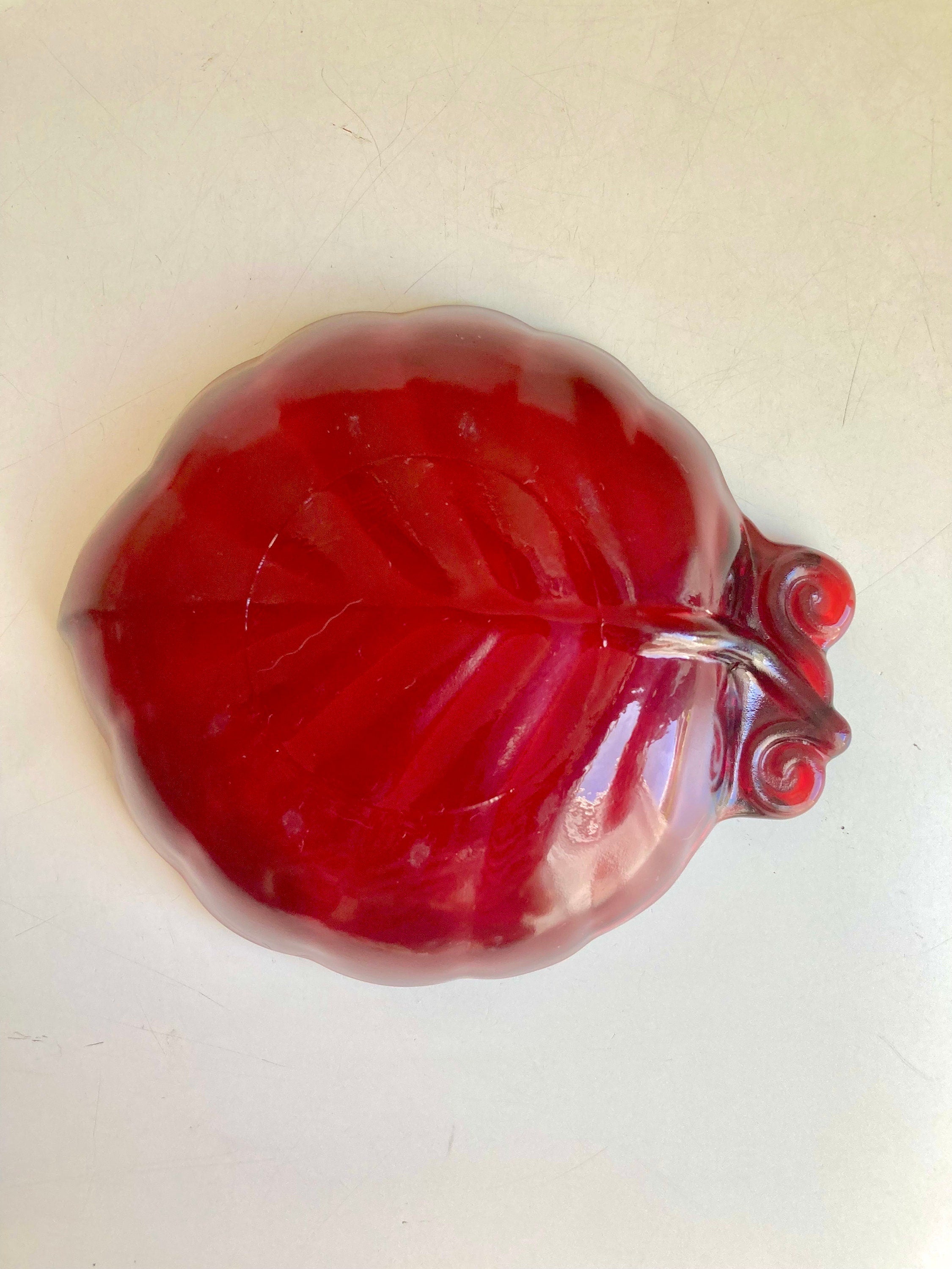 Anchor Hocking Ruby Red Glass Leaf Ashtray