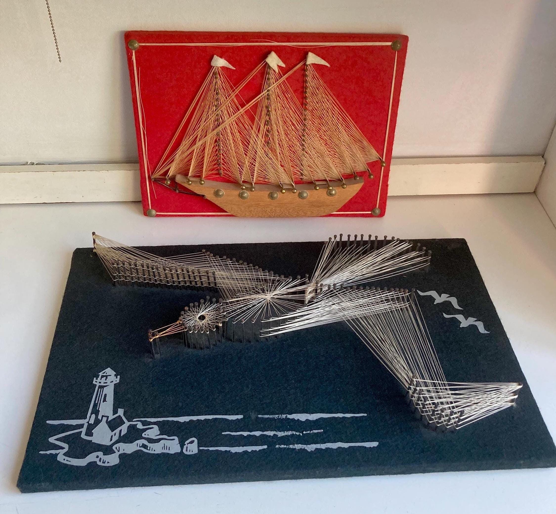 Vintage Nautical String Art – Handmade Felt Ocean Wall Decor