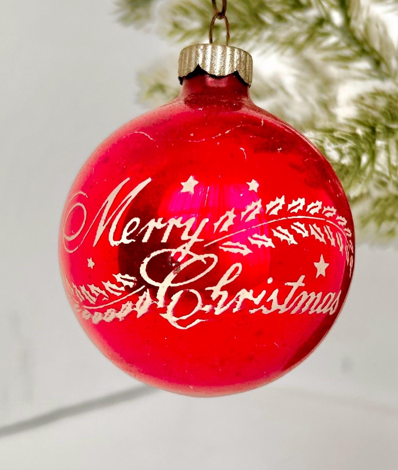 Vintage Stenciled Glass Christmas Ornament: Flocked Holiday Bulbs, USA Made