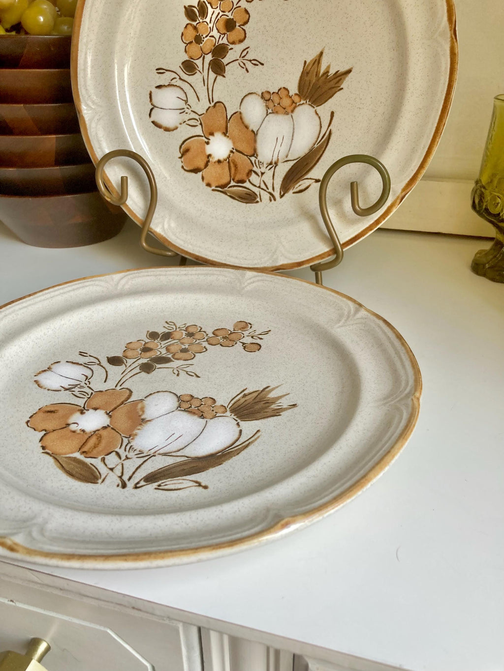 Vintage Hearthside Stoneware Dinner Plates: Autumn Floral, Set of 2