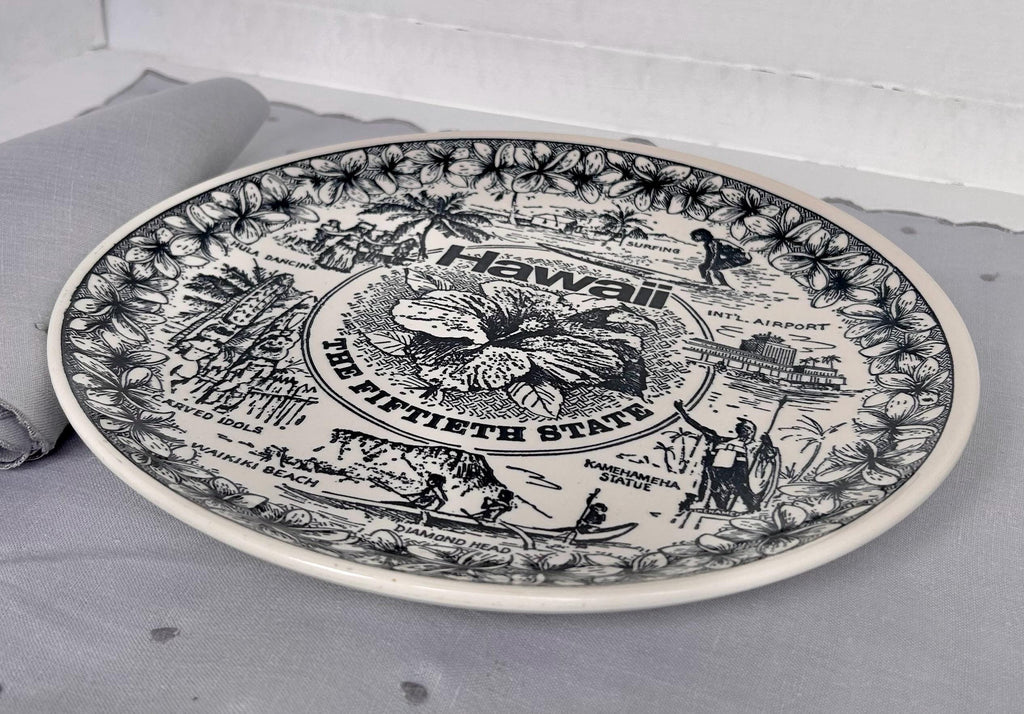 Vintage Hawaii Souvenir Plate: Navy Blue & White American Ironstone