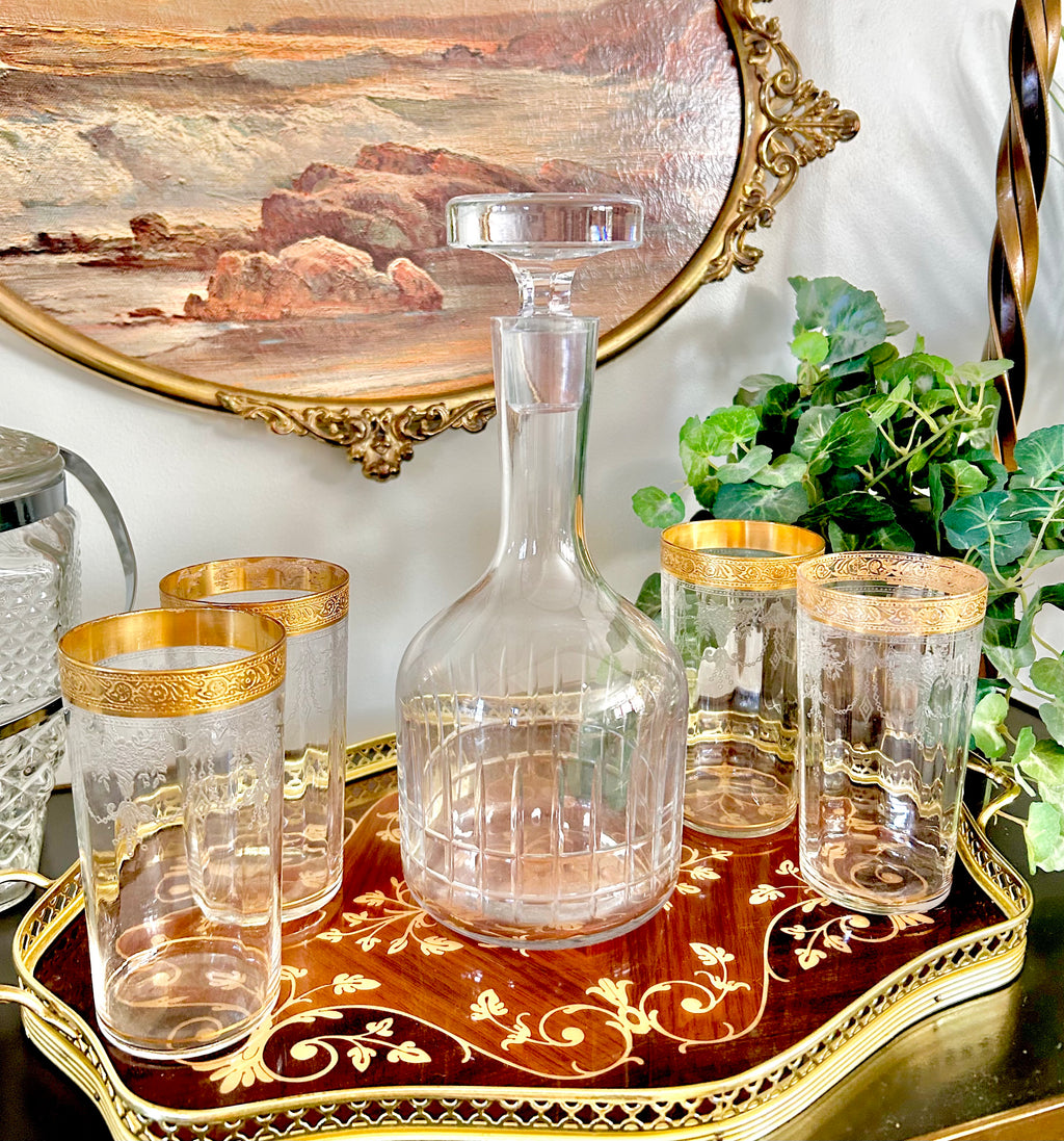 Vintage MCM Cut Crystal Glass Decanter