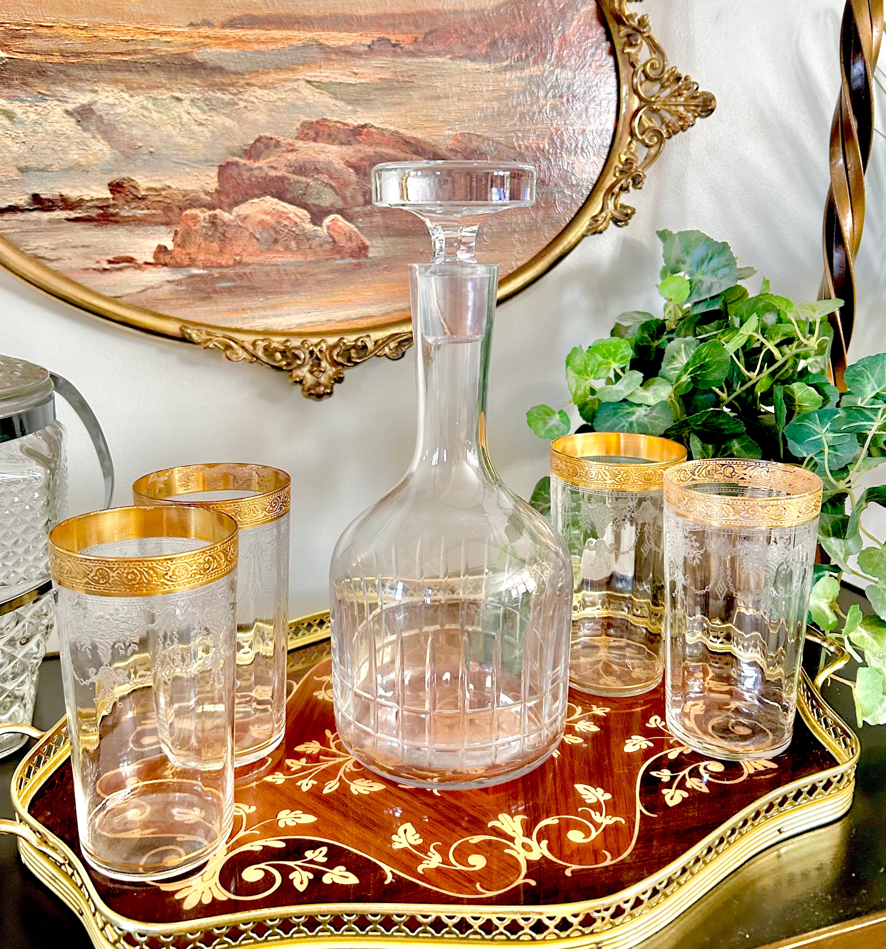 Vintage MCM Cut Crystal Glass Decanter