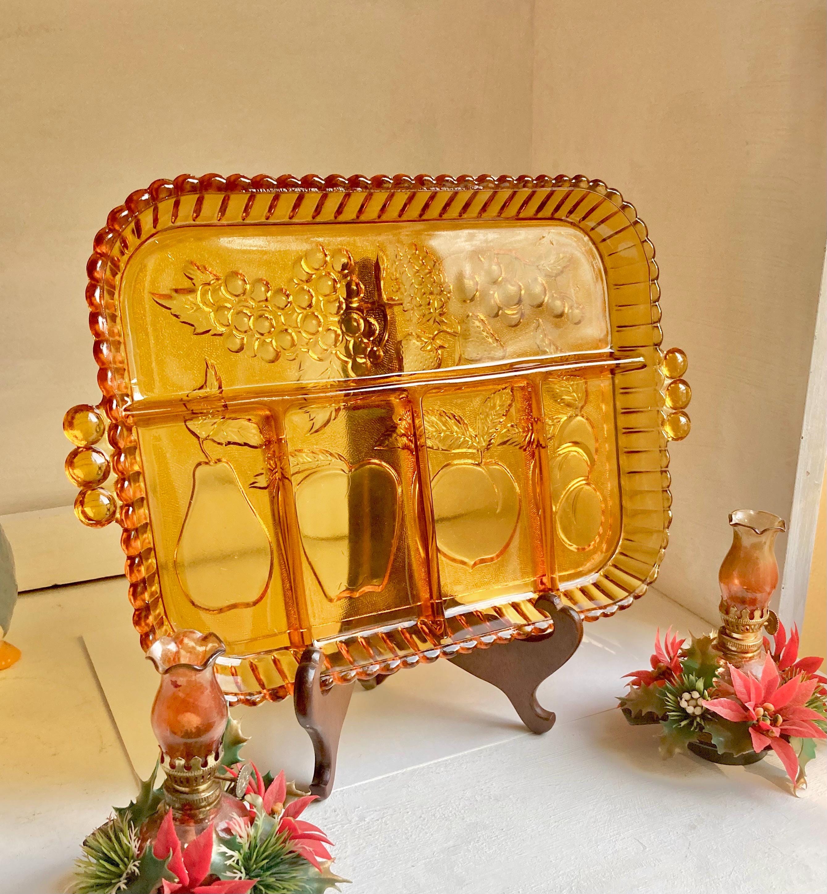Vintage Amber Glass Tray: Indiana Glass Harvest Divided Platter