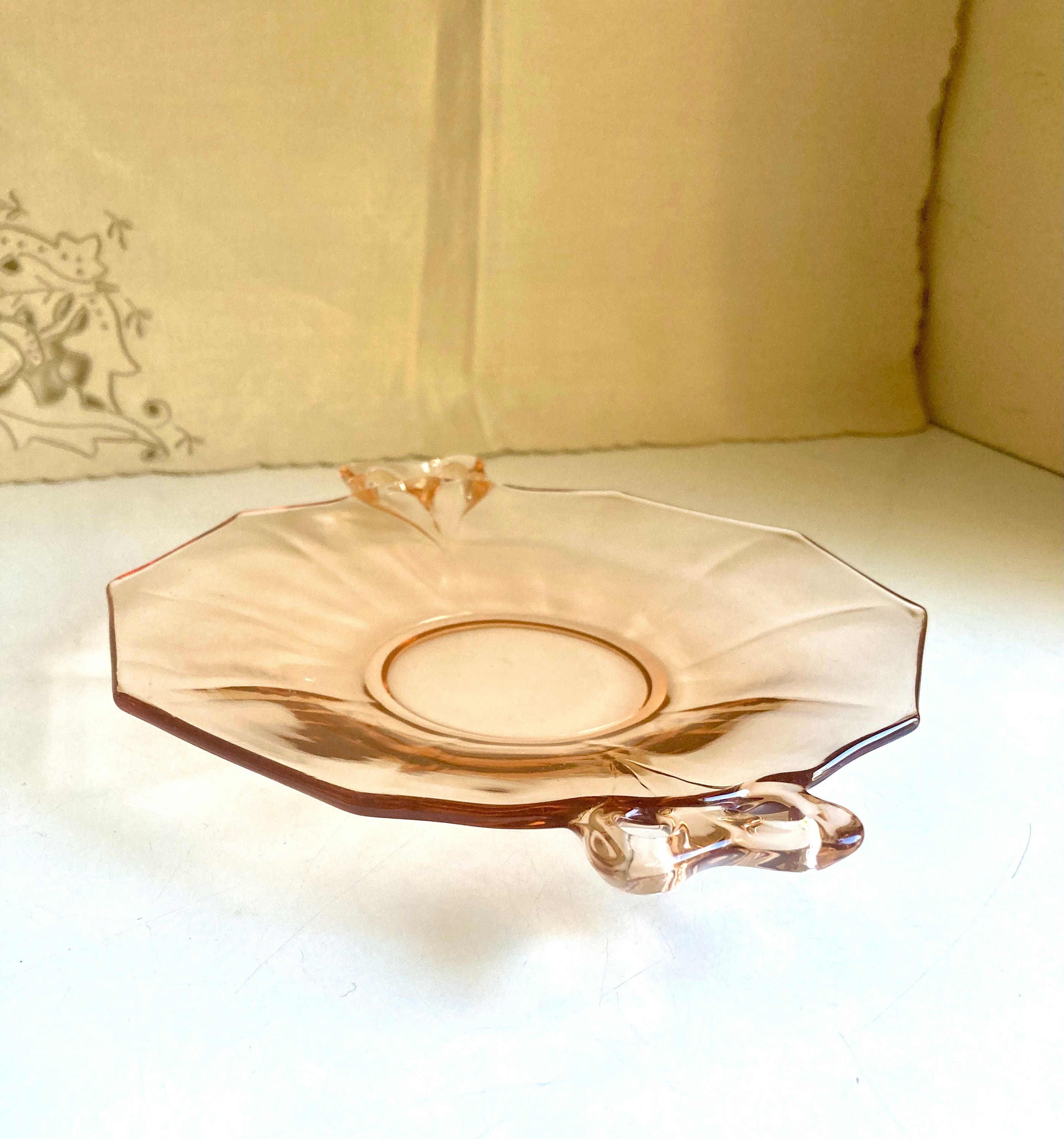 Fostoria Amber Depression Glass Plate, Butterfly Bow Handles, Fairfax 2375