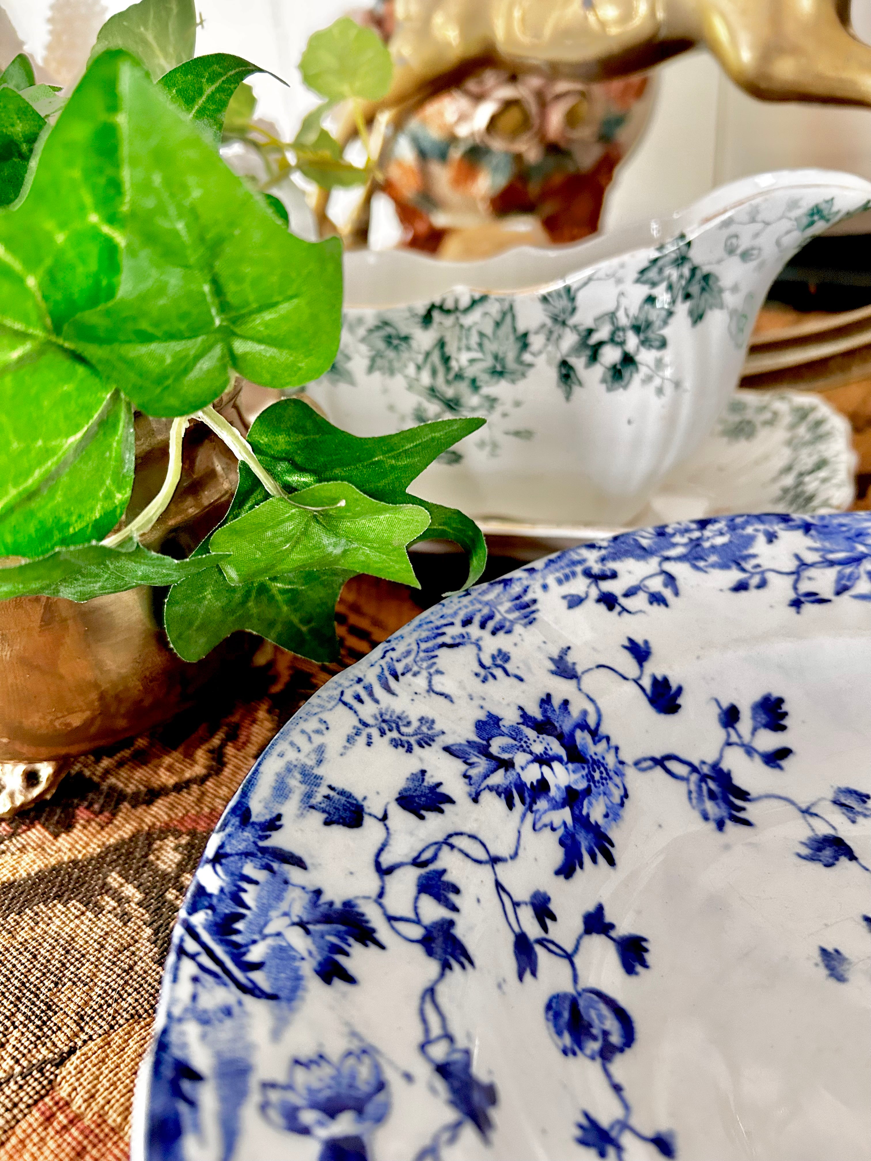 Antique Upper Hanley Blue White Transferware Dish