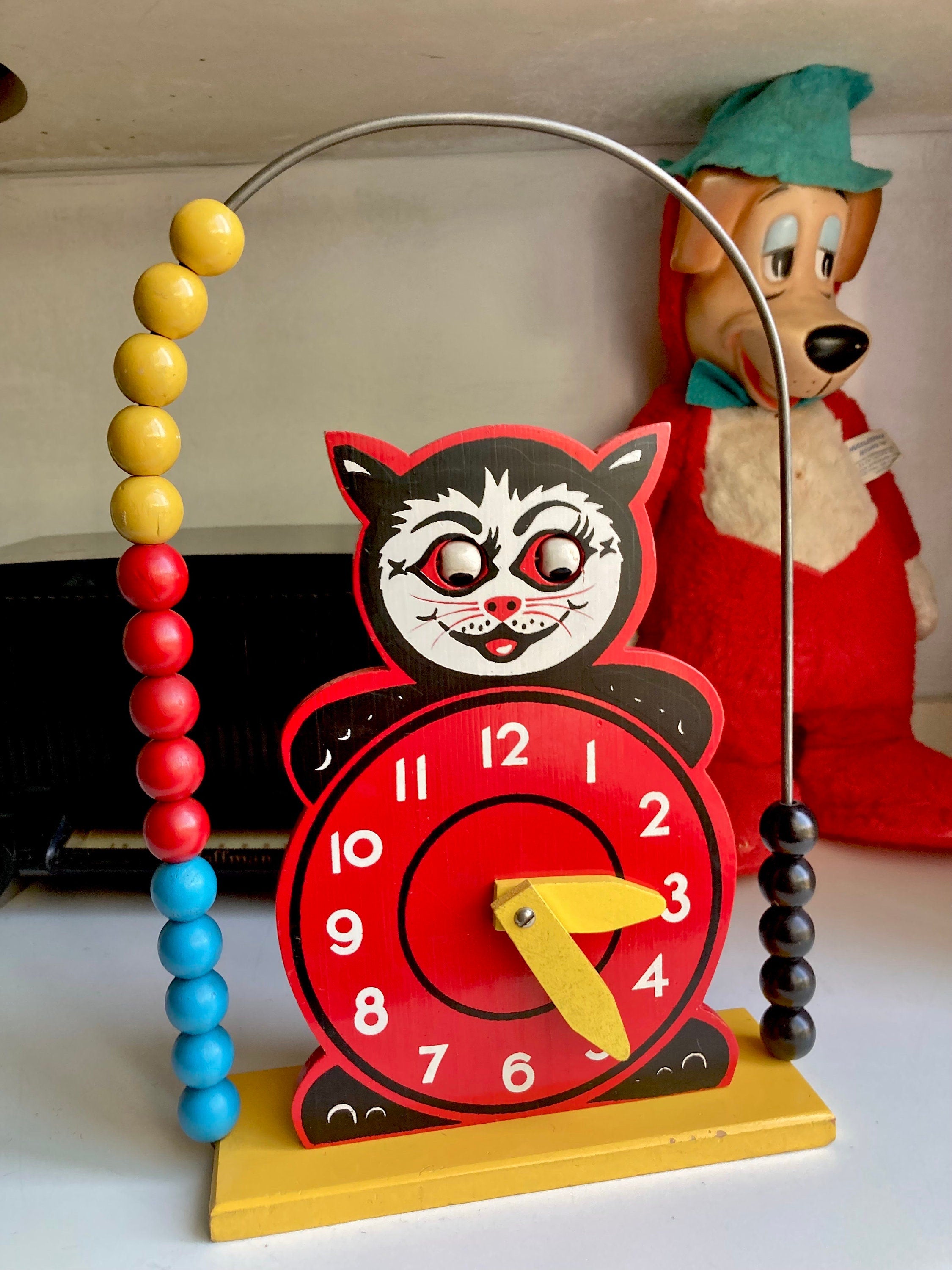Vintage Brio Wooden Cat Abacus Clock - Swedish Toy
