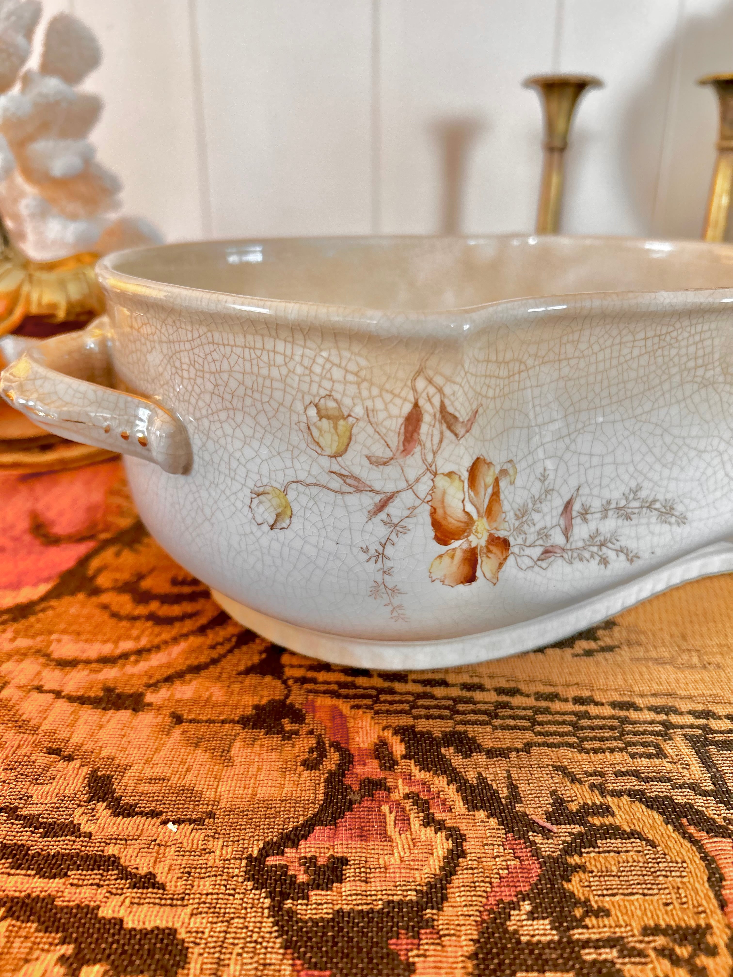 Antique Johnson Bros England Semi Porcelain Stained Ironstone Large Casserole Dish
