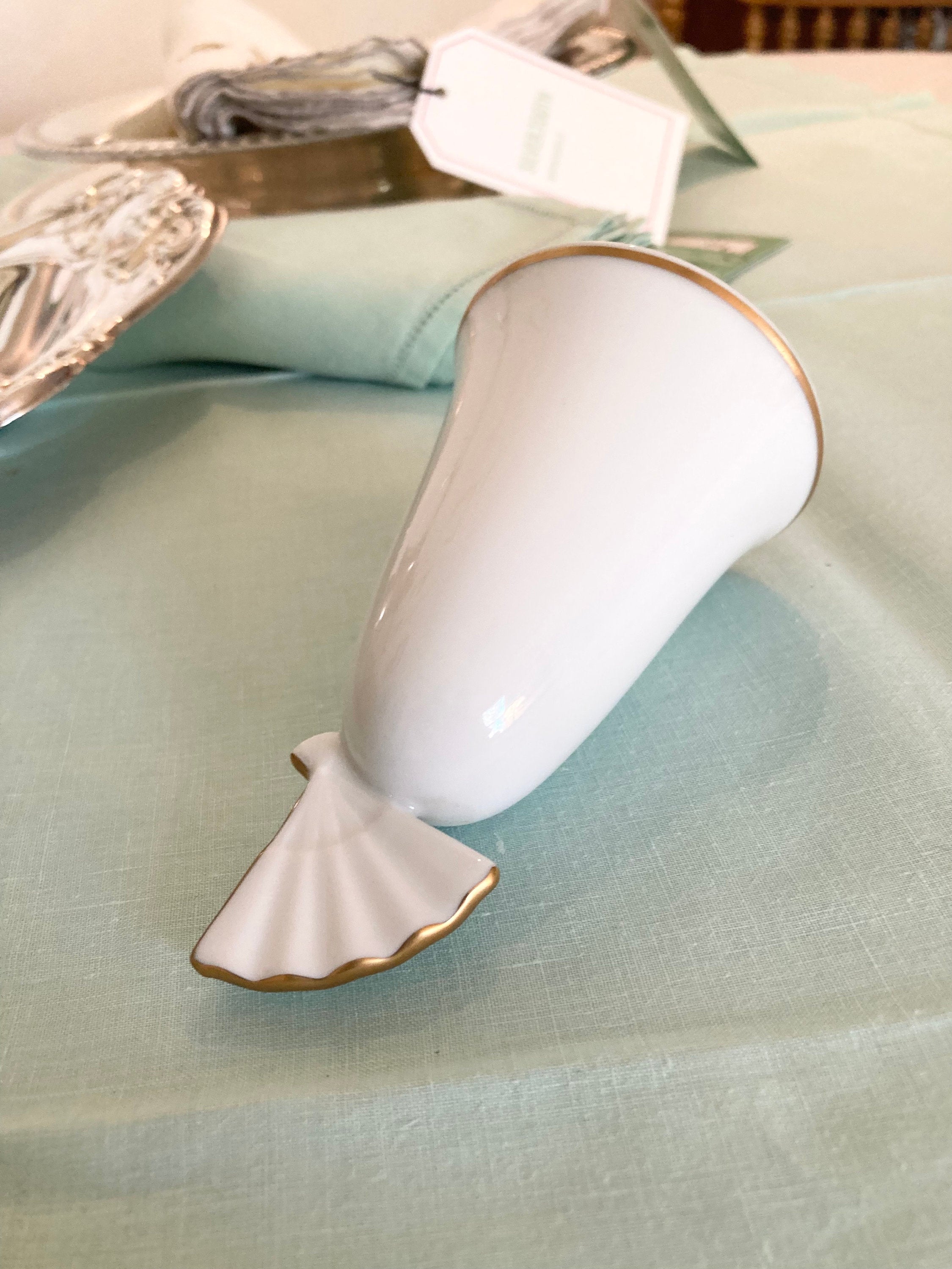 Vintage Noritake Porcelain Bell - White Fan - Danbury Mint