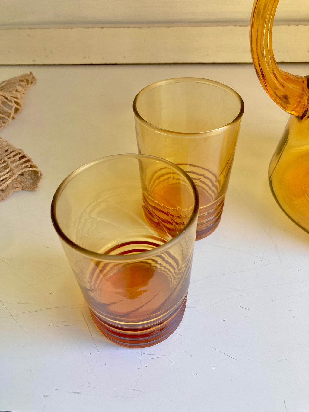 Vintage Amber Glass Barware - Pitchers and Tumblers: Choose from 3
