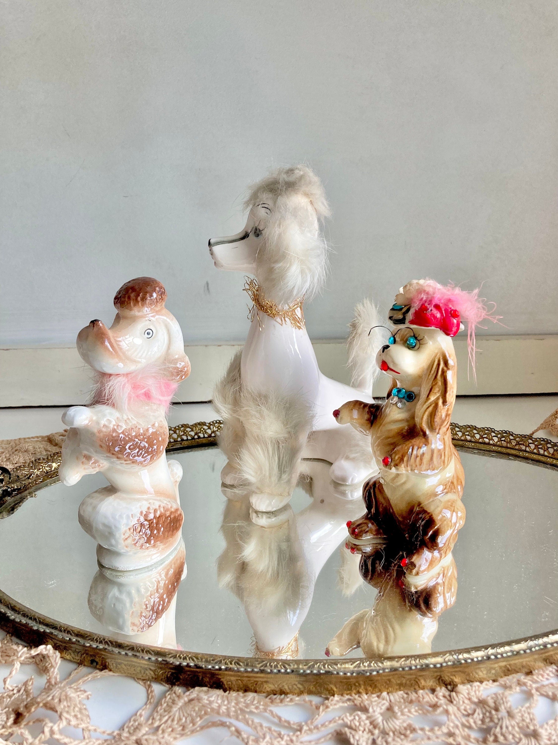 Midcentury Anthropomorphic Ceramic Dogs with applied Fur - Japan - Choose from 3