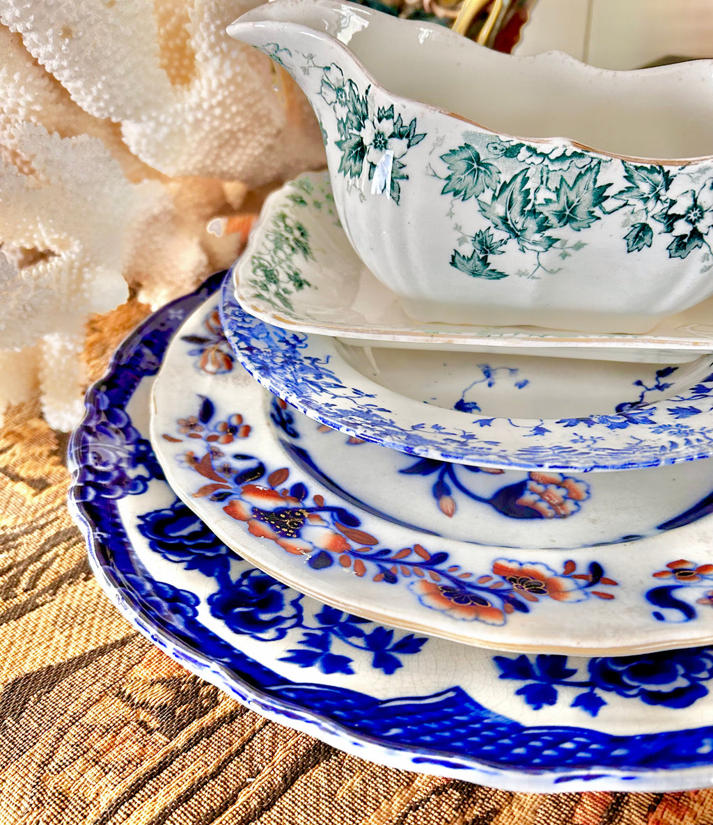 Antique Upper Hanley Blue White Transferware Dish