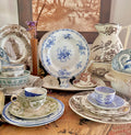 Antique Stained Worn Ironstone Transferware Dishes