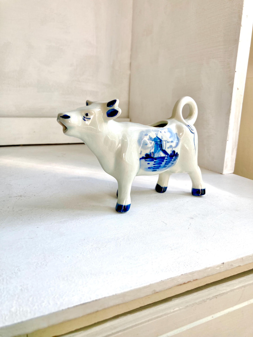 Vintage Delft Blue Ceramic Cow Creamer – Holland Windmill Design