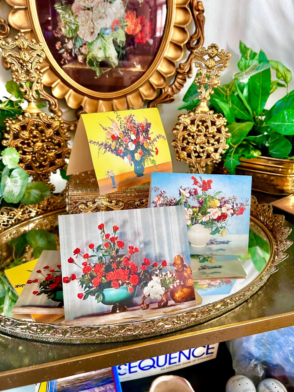 MCM 1950s Floral Blank Notecards, Litho USA, Printed in Milwaukee, Set of Nine