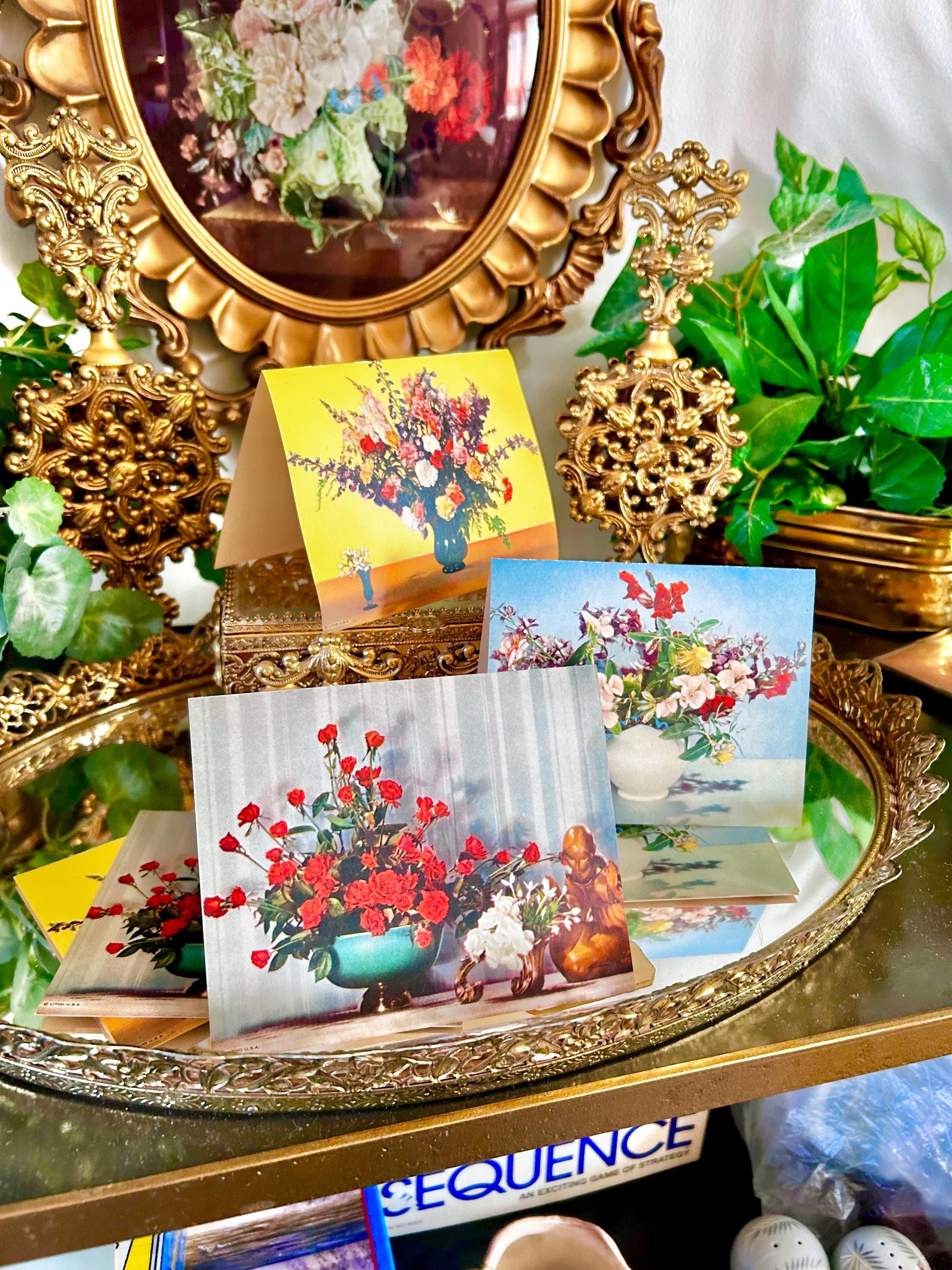 MCM 1950s Floral Blank Notecards, Litho USA, Printed in Milwaukee, Set of Nine