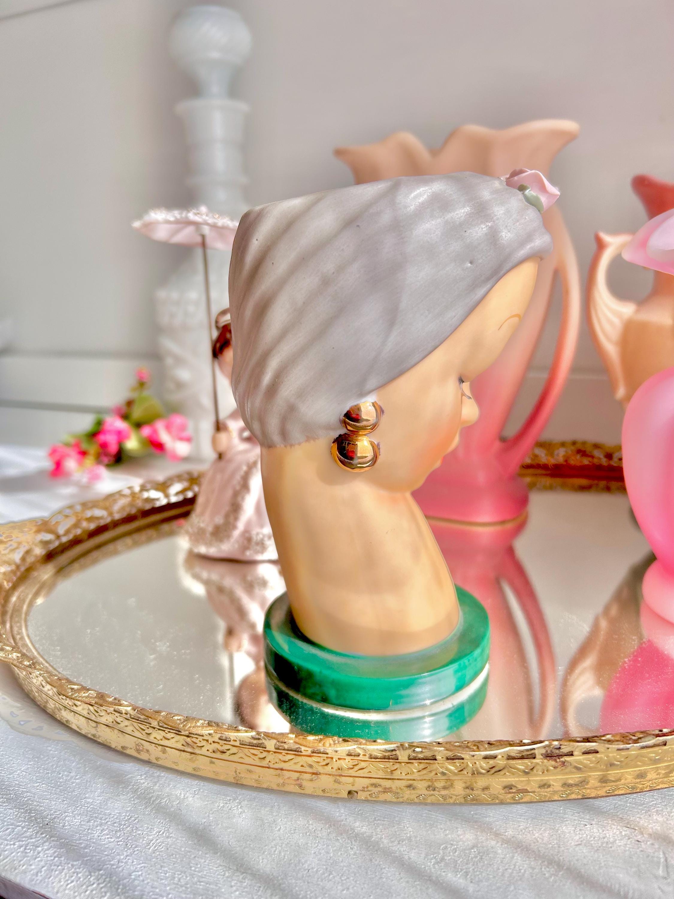 Vintage Ucagco Head Vase: Handpainted Ceramic Lady with Turban