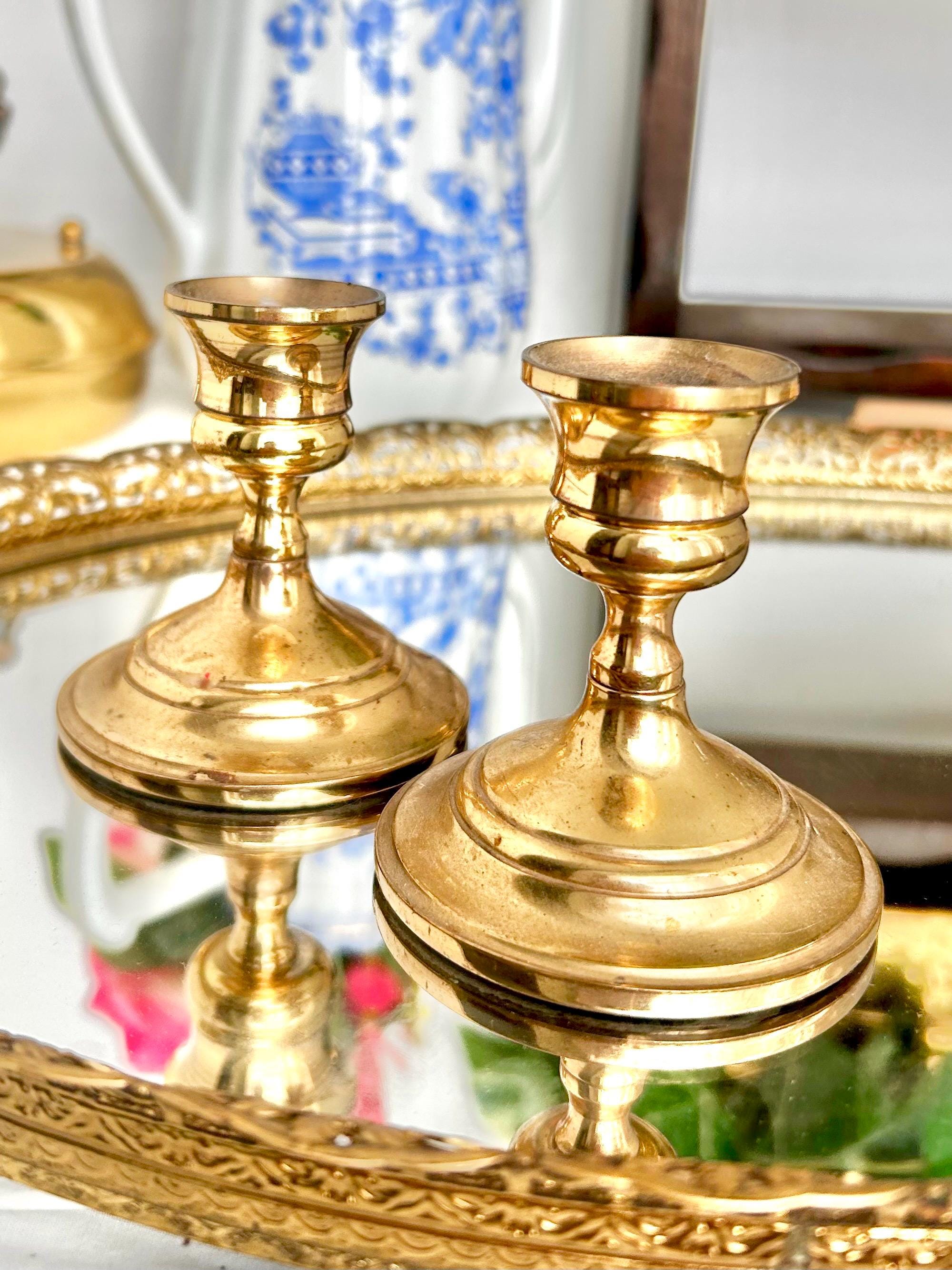 Vintage solid Brass Candlestick Pair - Two Handsome Classical Brass Taper Candle Holders