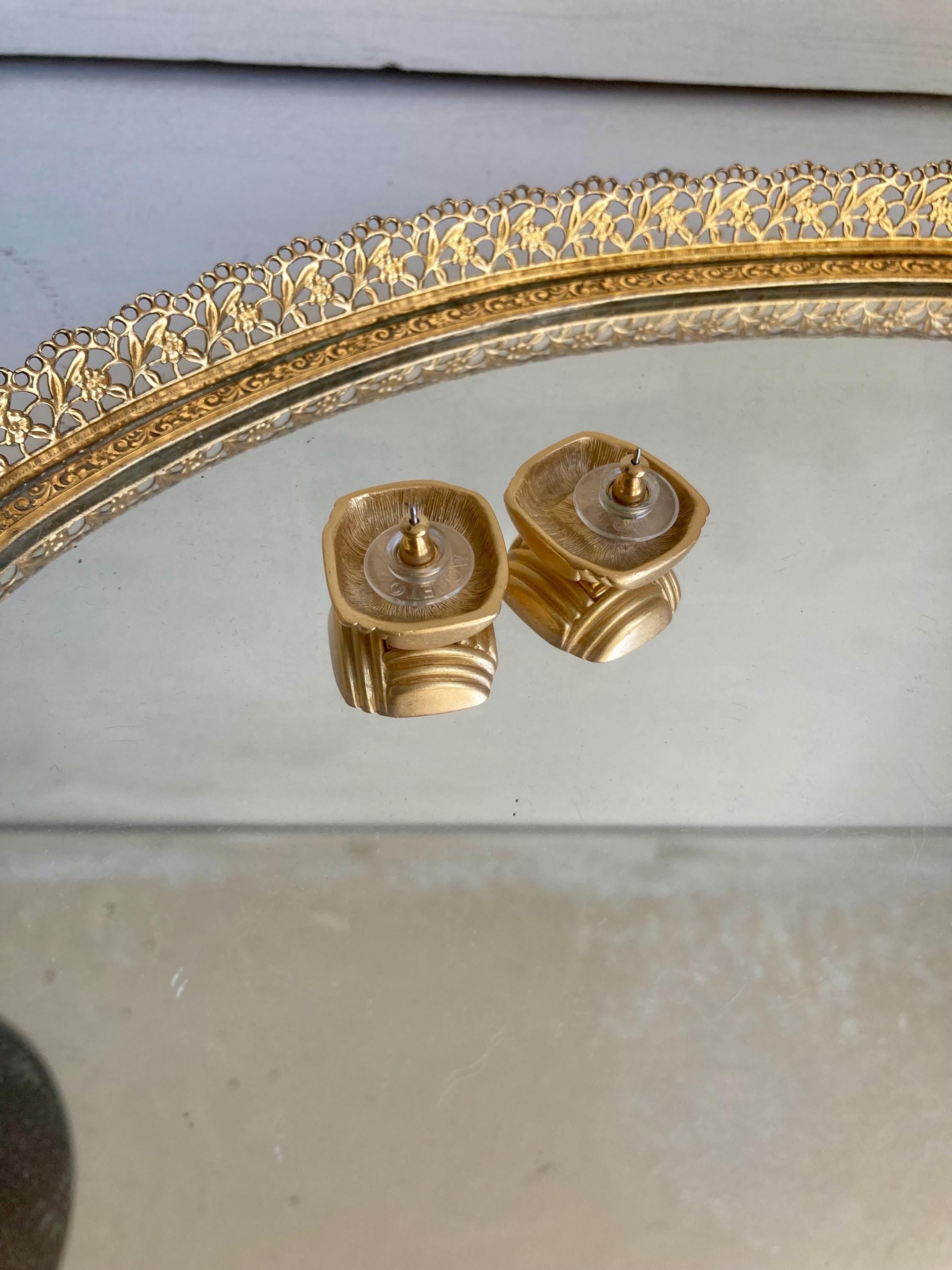 Vintage MONET Gold Tone Earrings: 1980s Concentric Squares
