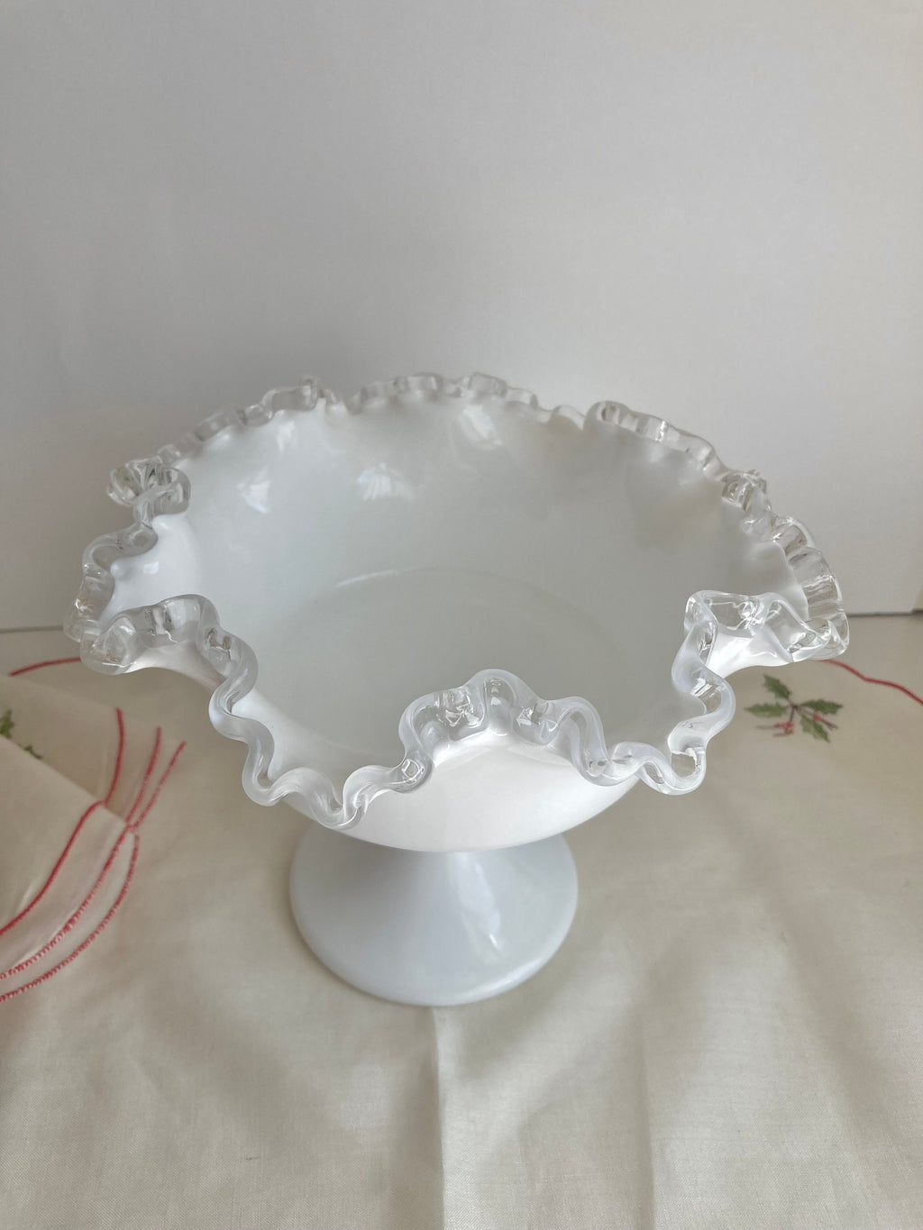 Vintage Fenton Silvercrest Milk Glass: Crimped Bowl or Serving Tray