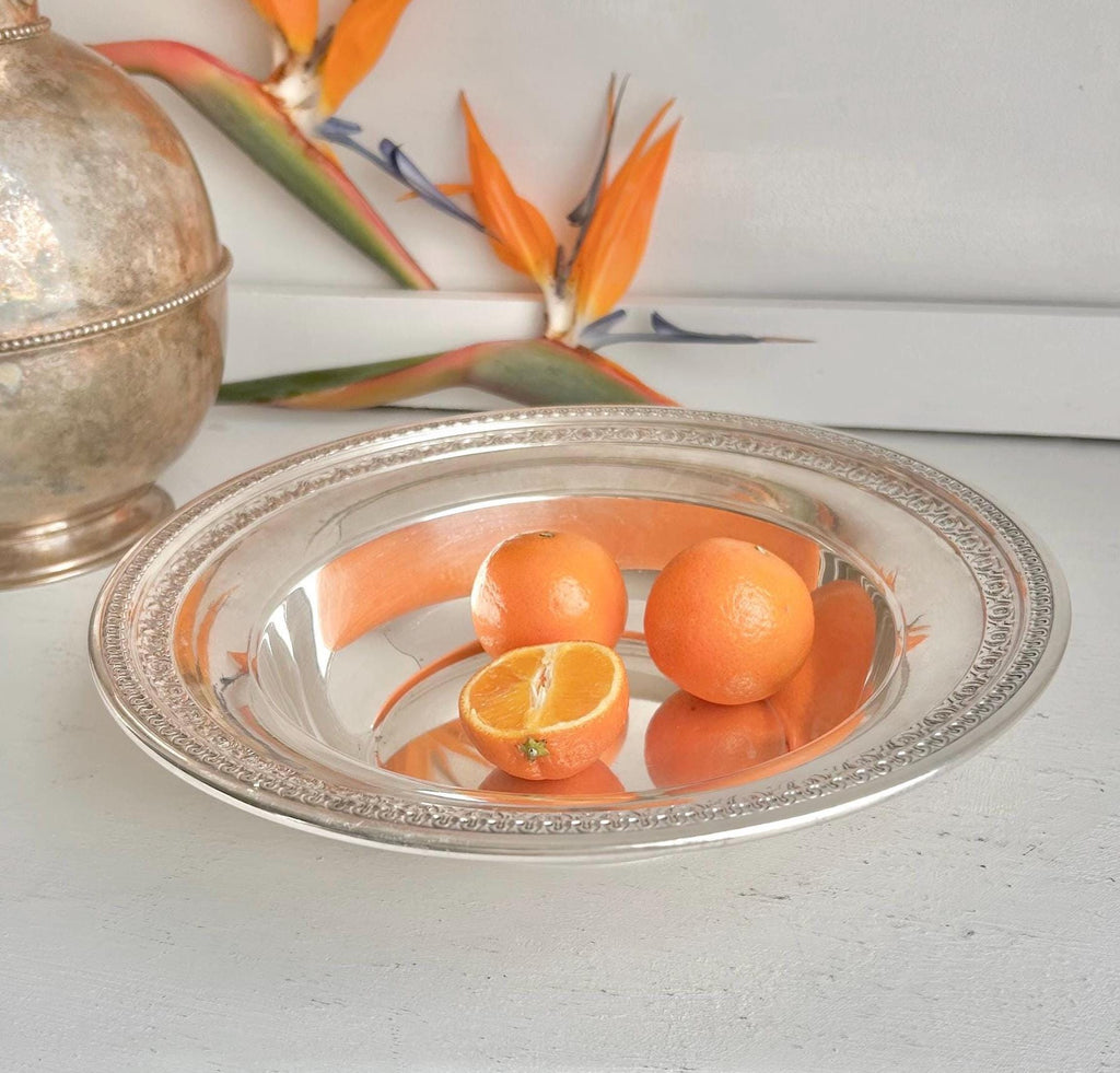Vintage Reed & Barton Silver Plate Bowl: Floral Garland Trim, 10 inch