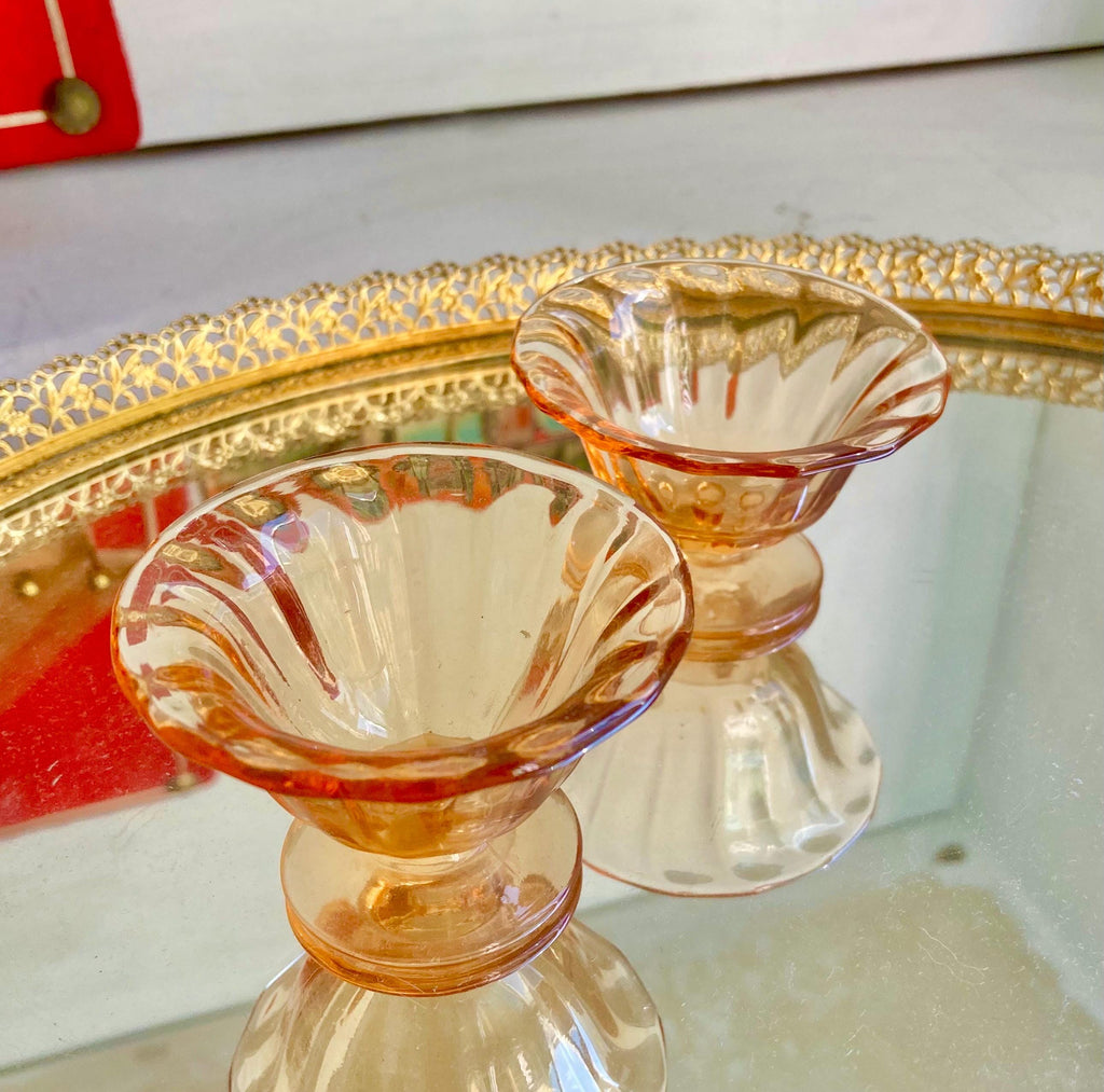 Vintage Fostoria Amber Glass Nut Cups - Swirl Pattern, Set of 2