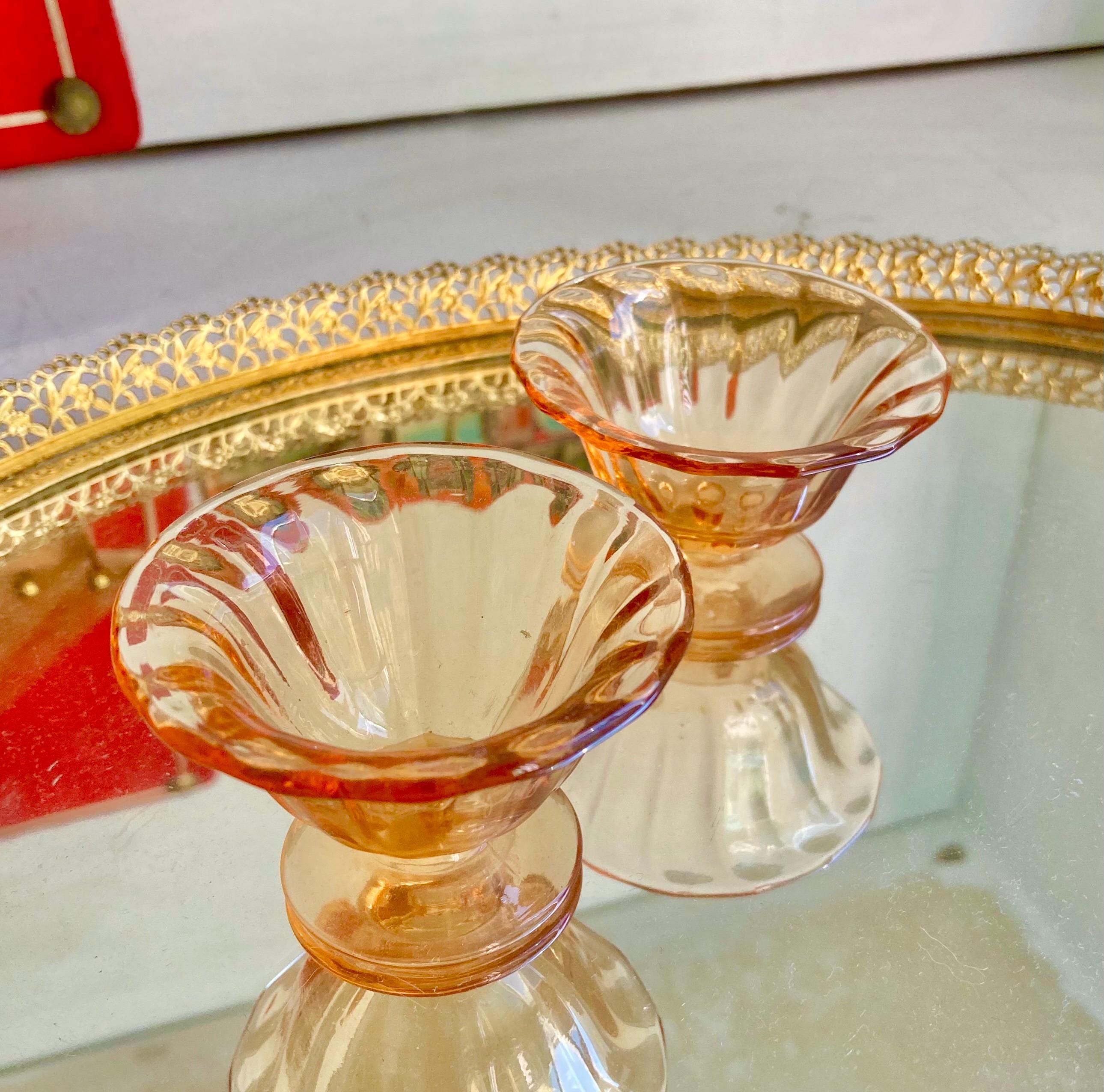 Vintage Fostoria Amber Glass Nut Cups - Swirl Pattern, Set of 2