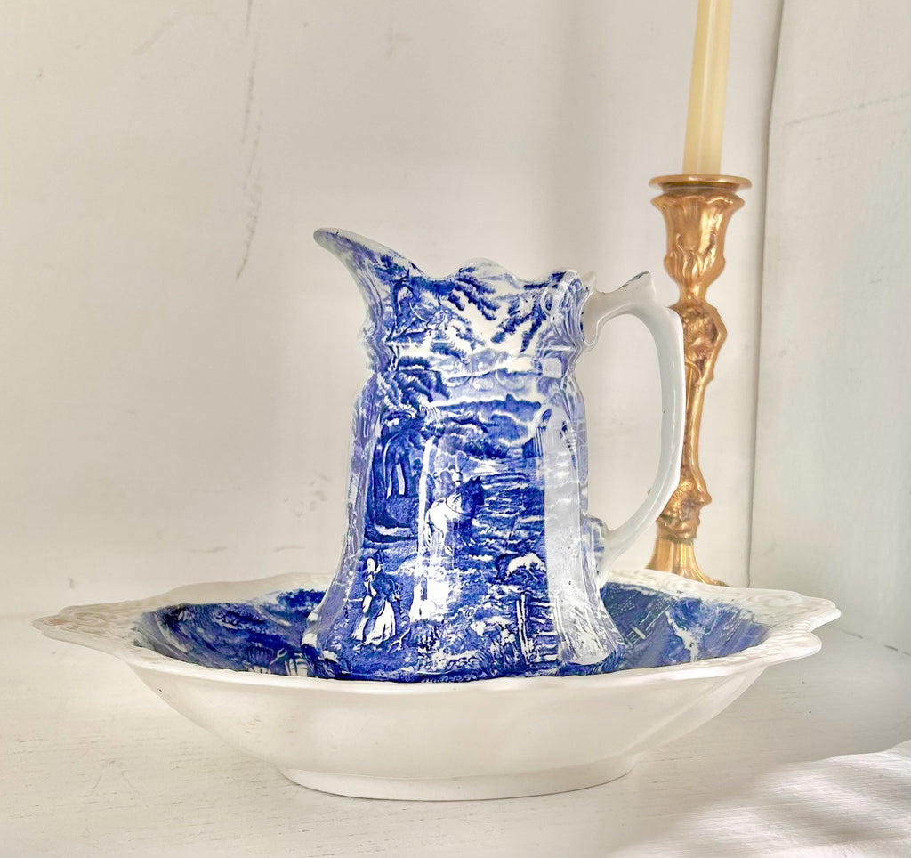 Vintage Transferware Pitcher and Washbowl Basin, James Kent Old Foley, England