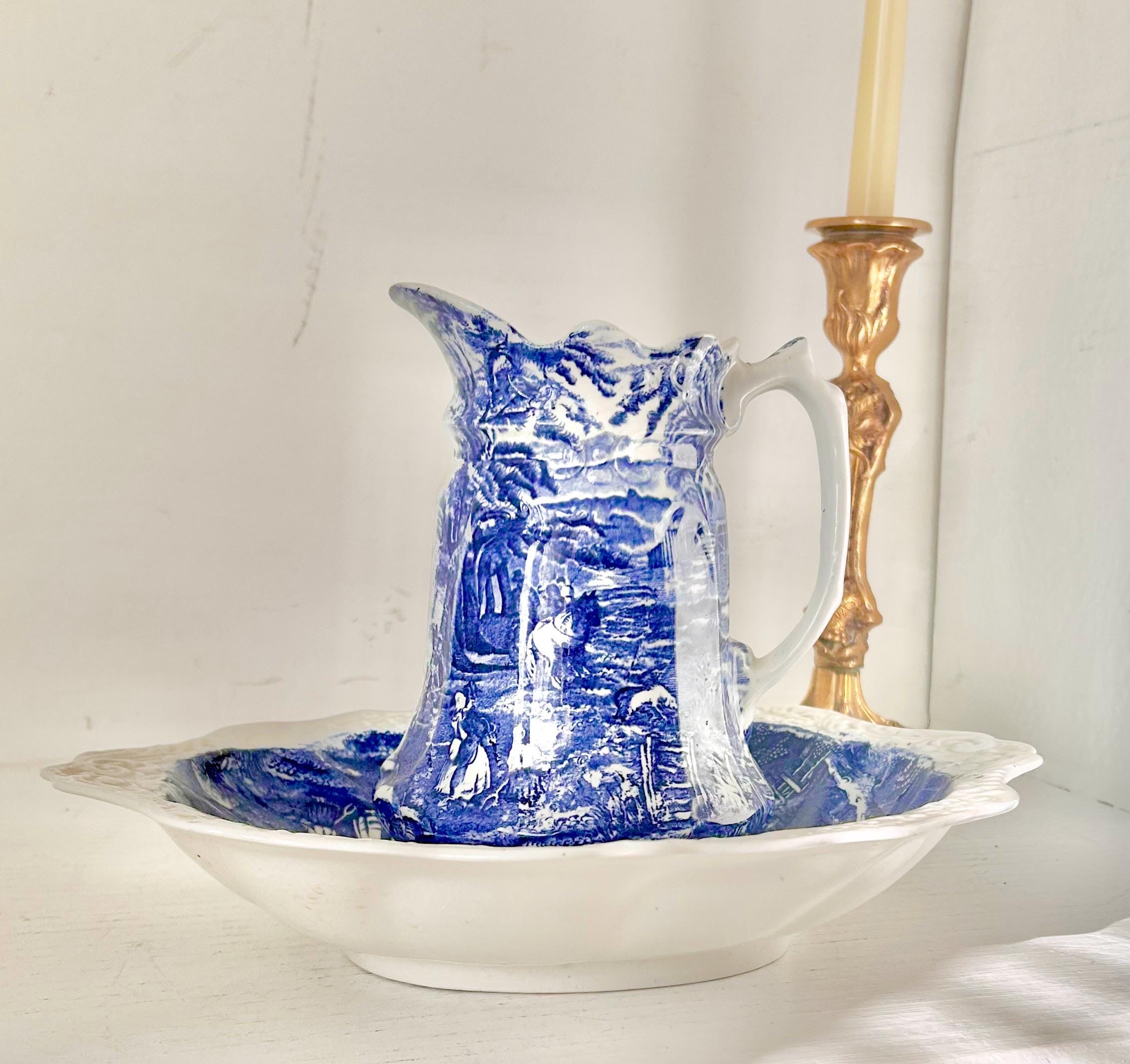 Vintage Transferware Pitcher and Washbowl Basin, James Kent Old Foley, England