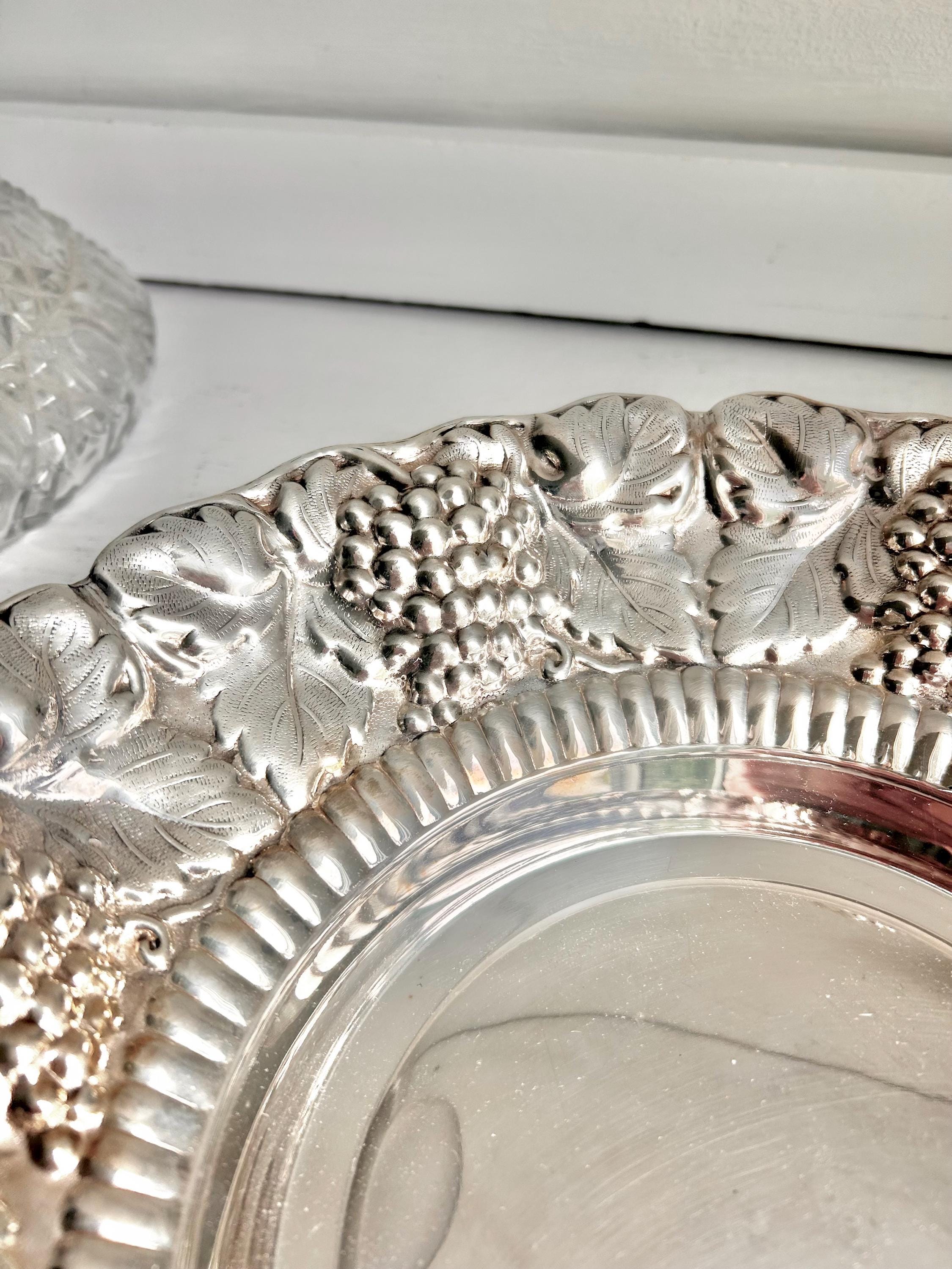 Vintage Silverplate Bowl: William Adams Repousse Grape Cluster Serving Dish